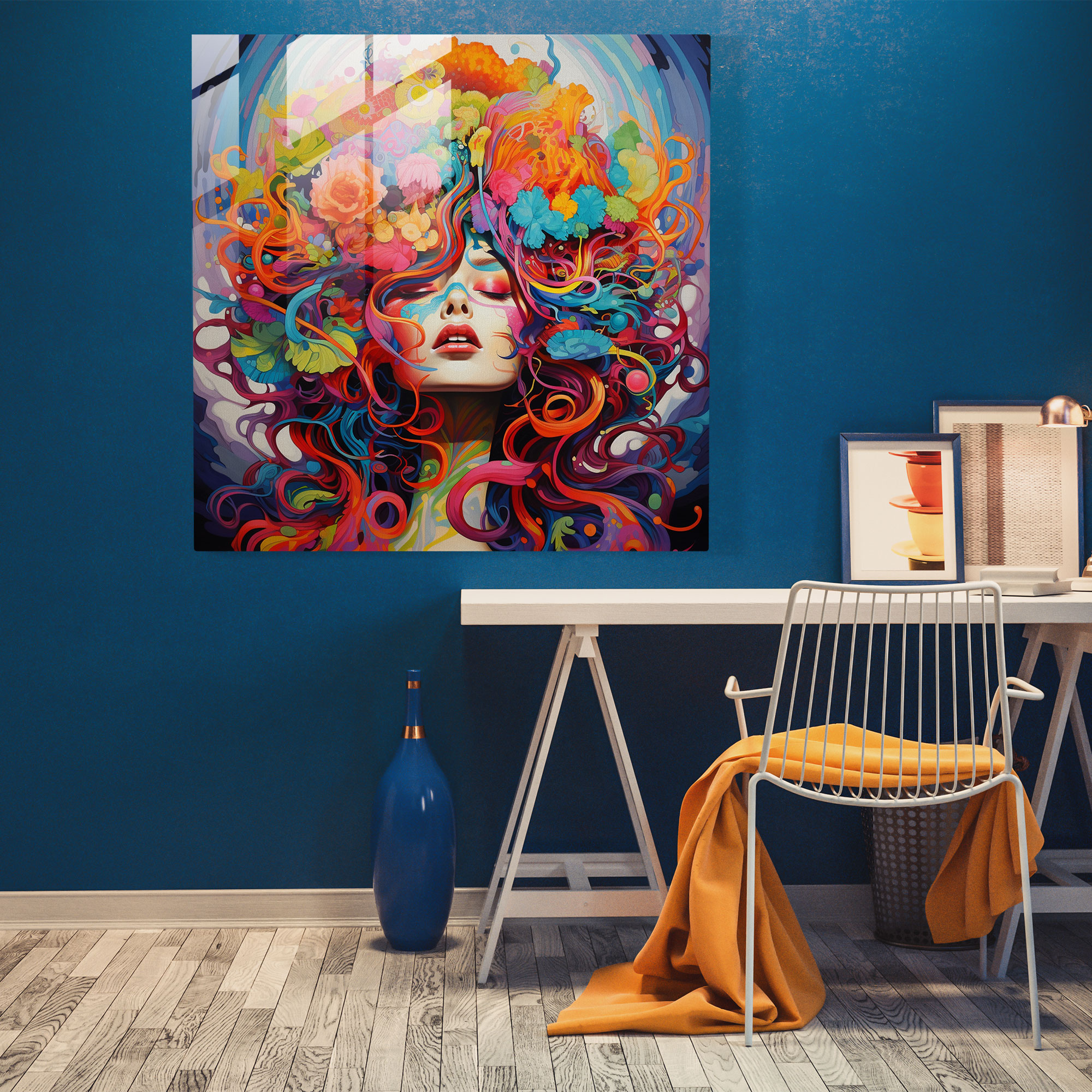 Retro Psychedelic Vortex Glass Print - Retro, Modern Art, Colorful, Psychedelic Art