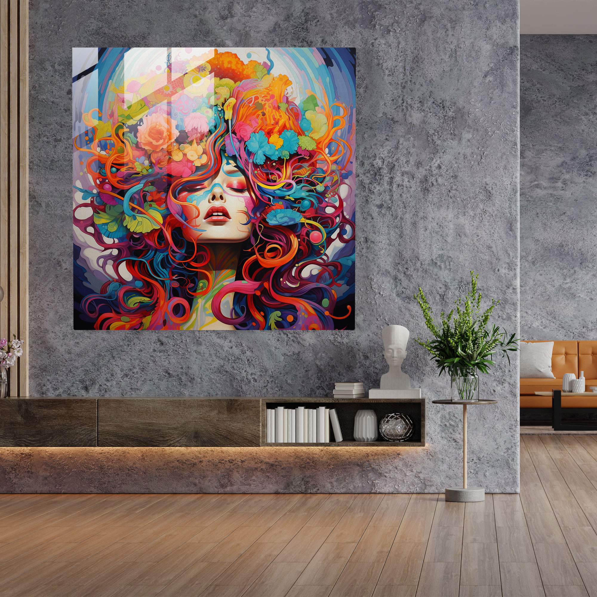 Retro Psychedelic Vortex Glass Print - Retro, Modern Art, Colorful, Psychedelic Art