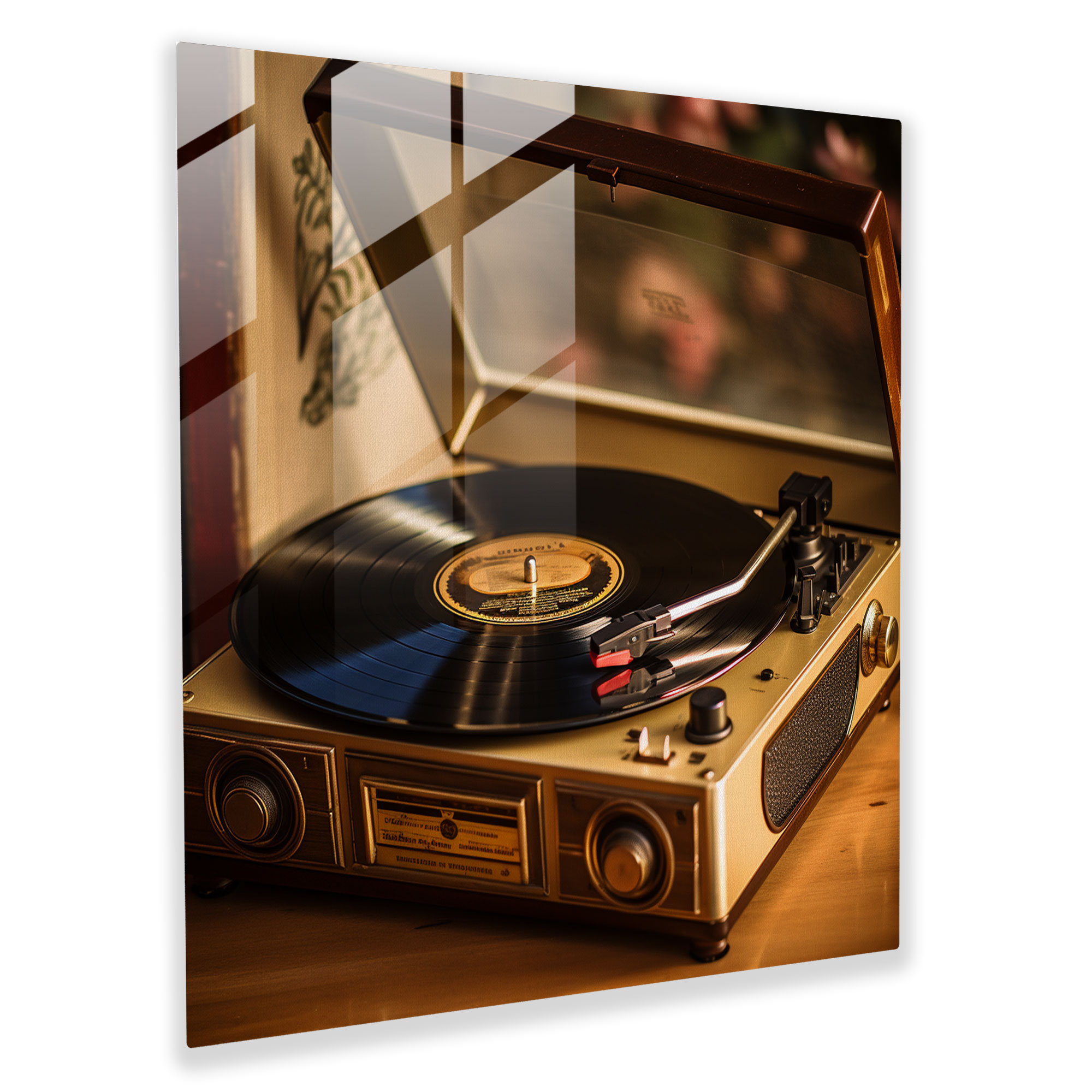 Retro Vinil Plak Cam Tablo - Vintage Ev Dekorasyonu Plak Çalar Cam Duvar Sanatı
