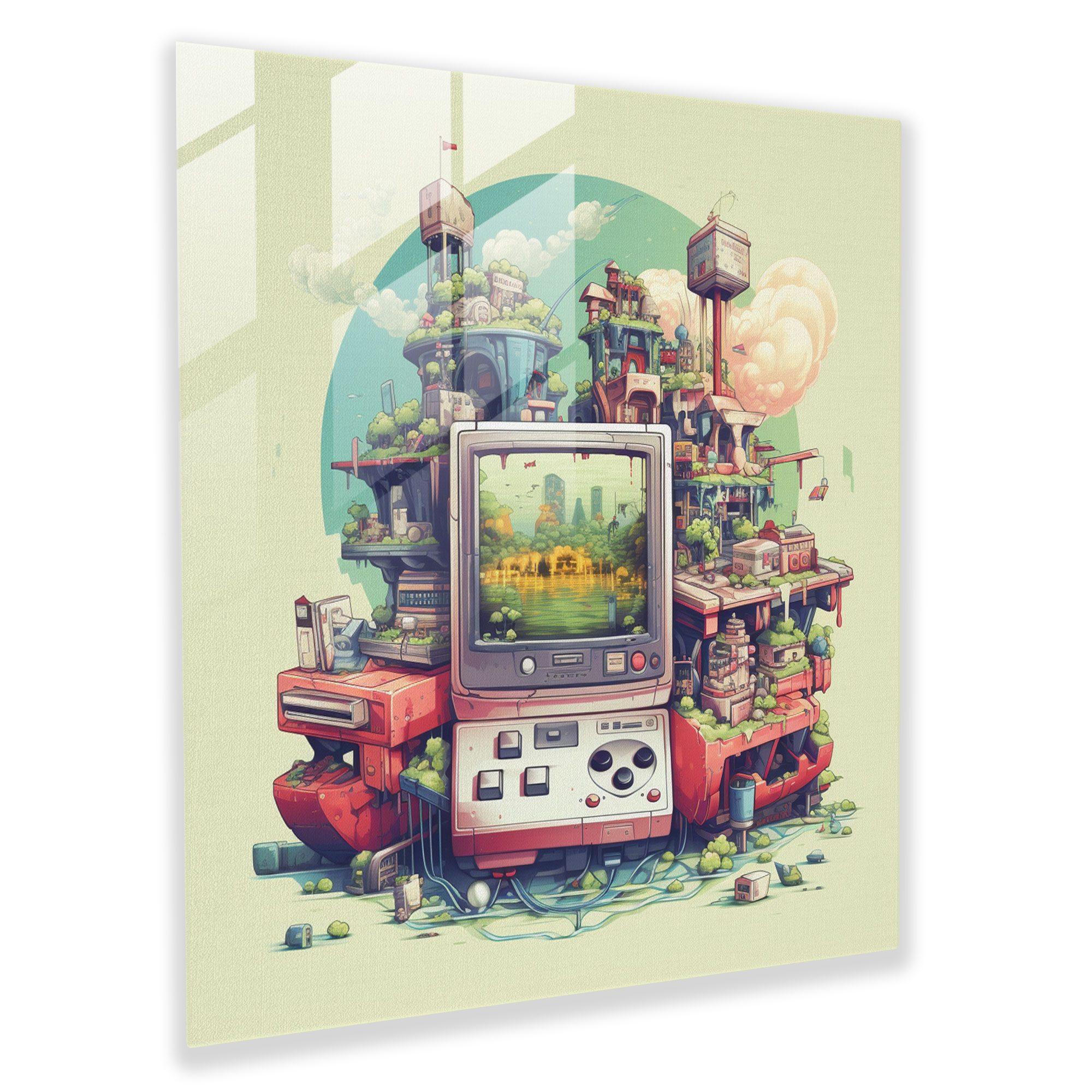 Glasbild Retro Arcade Gaming - Zuhause Dekoration Wandschmuck