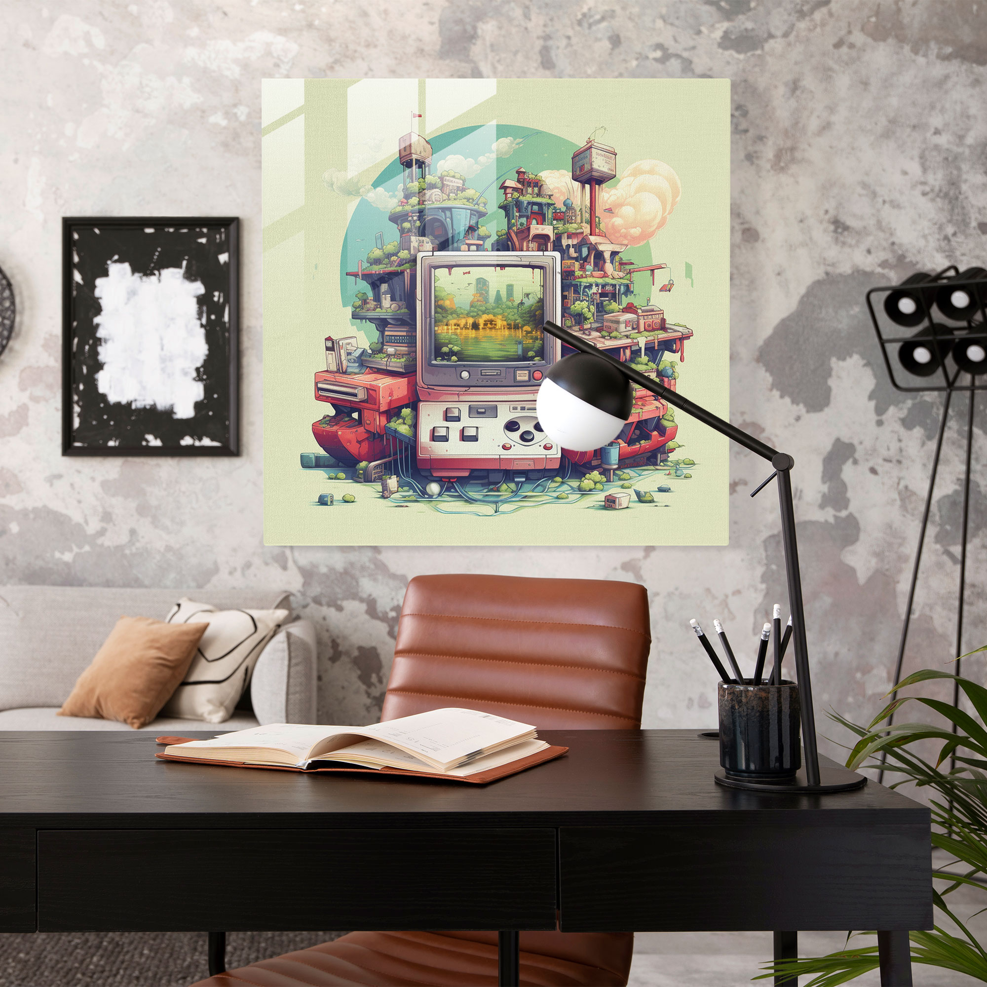 Glasbild Retro Arcade Gaming - Zuhause Dekoration Wandschmuck