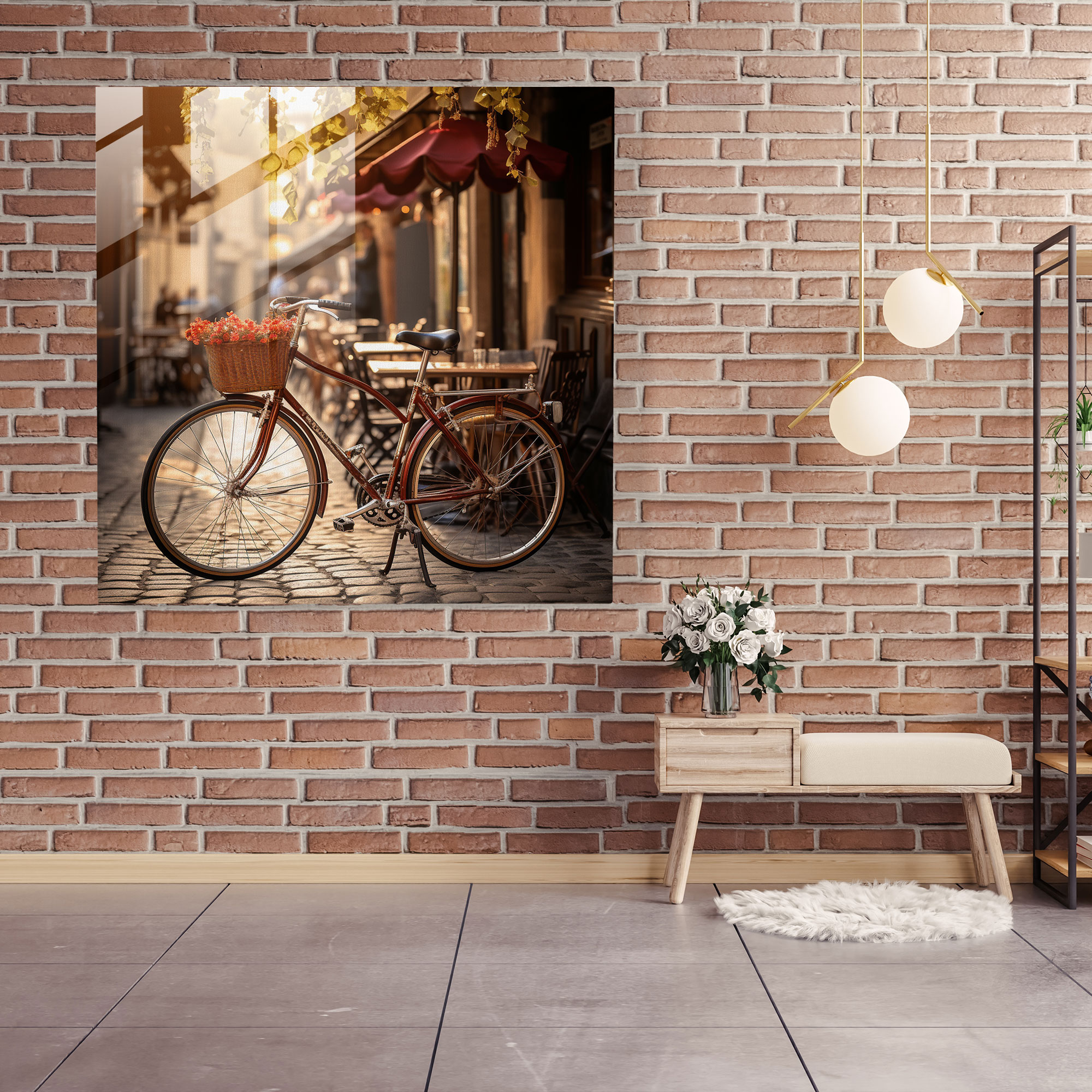 Retro City Bicycle Glass Print - Retro, Charming City, Modern Art, Retro Bicycle