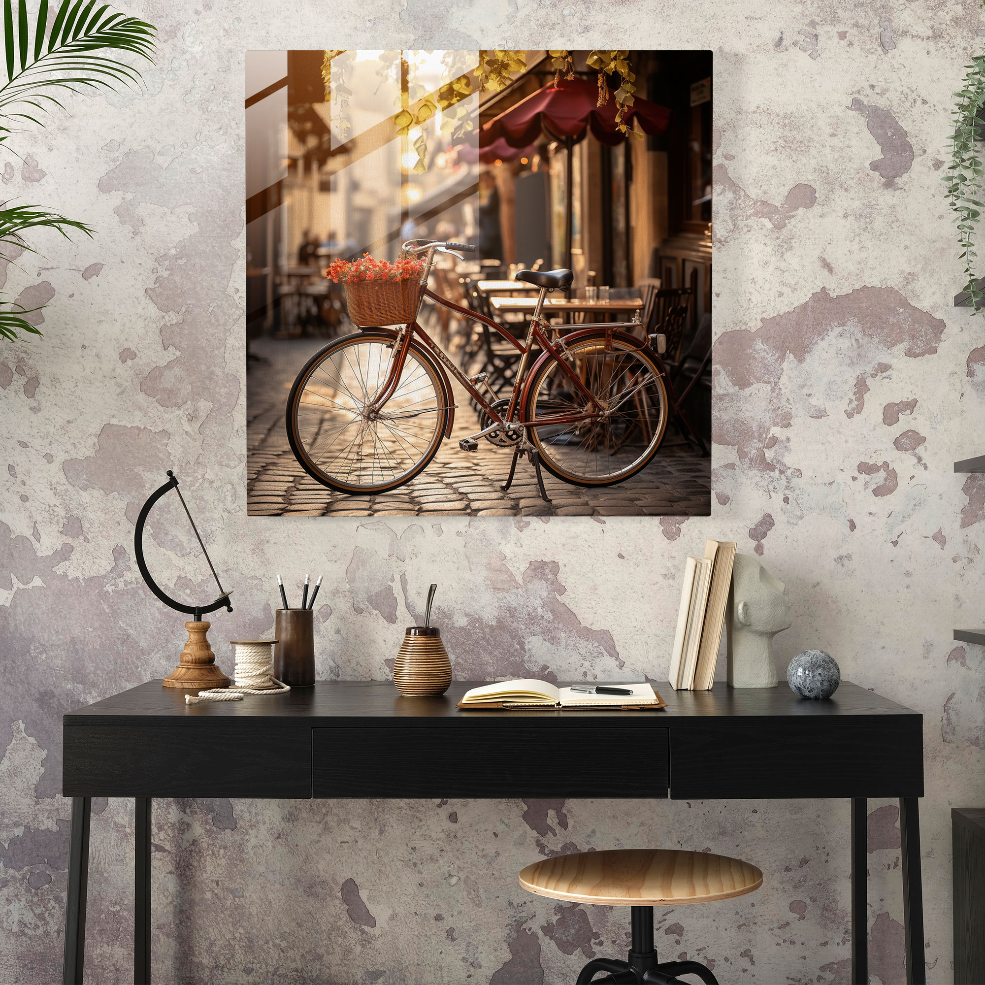 Retro City Bicycle Glass Print - Retro, Charming City, Modern Art, Retro Bicycle