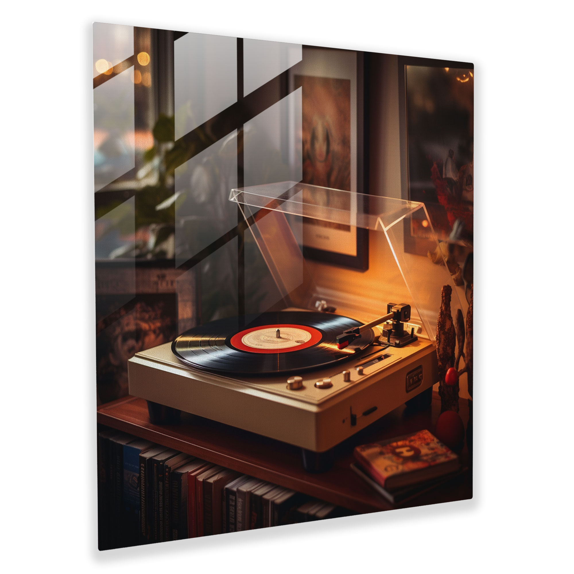 Vintage Record Player Glass Print - Retro, Glass Art, Home Decoration, Modern Art