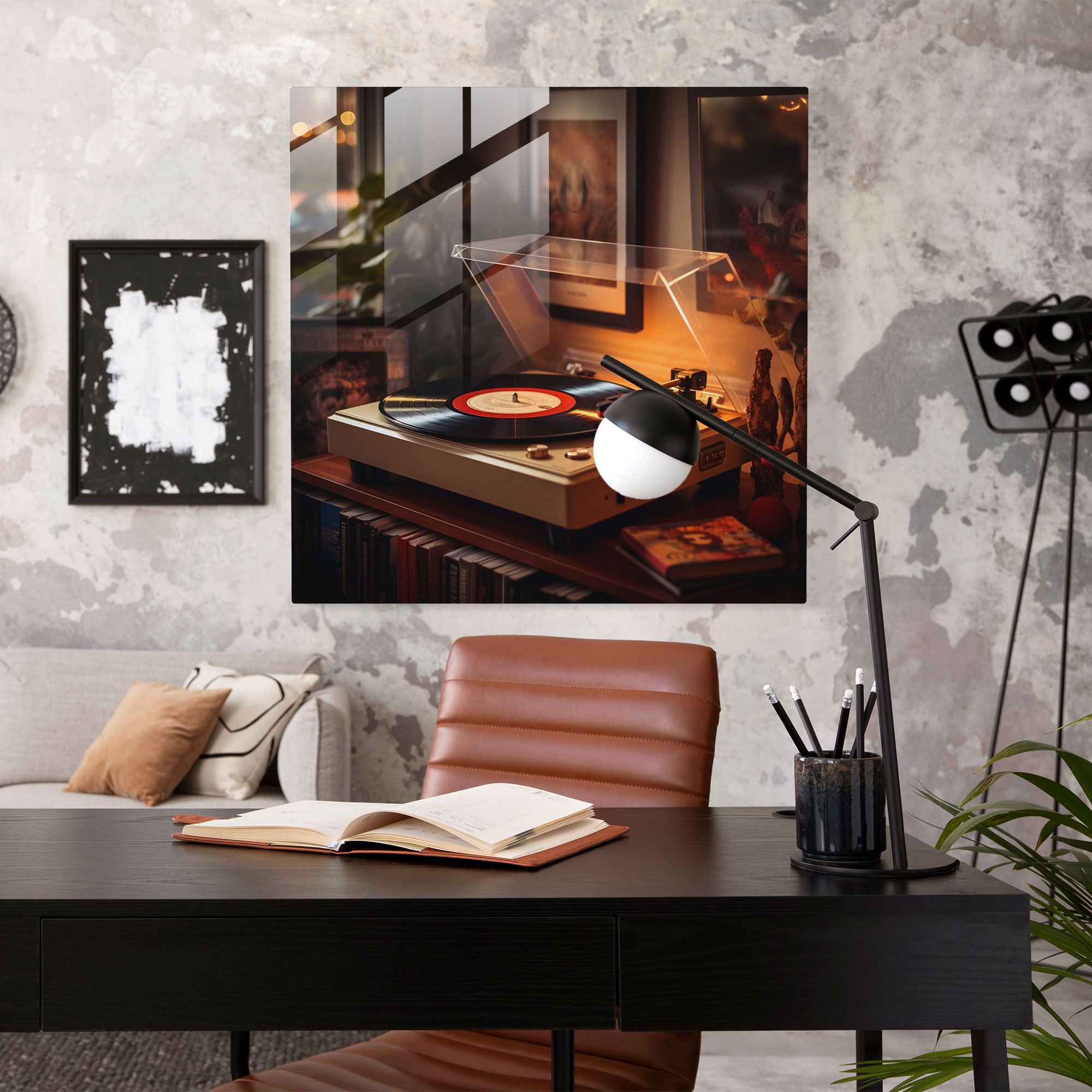 Vintage Record Player Glass Print - Retro, Glass Art, Home Decoration, Modern Art