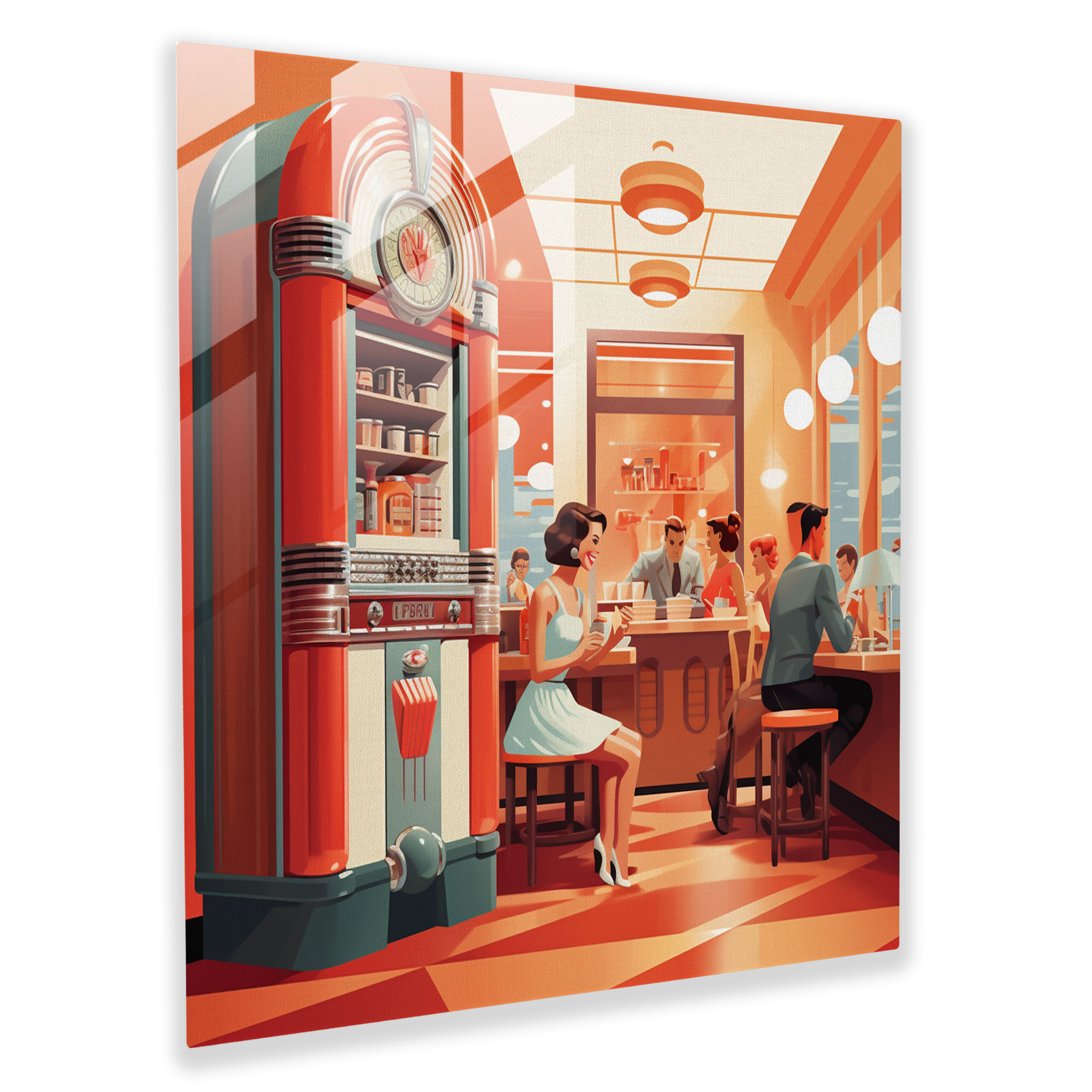 Glasbild im Retro-Stil eines Diners der Mitte des Jahrhunderts - Retro Glas Wandkunst Illustration Wohnkultur.