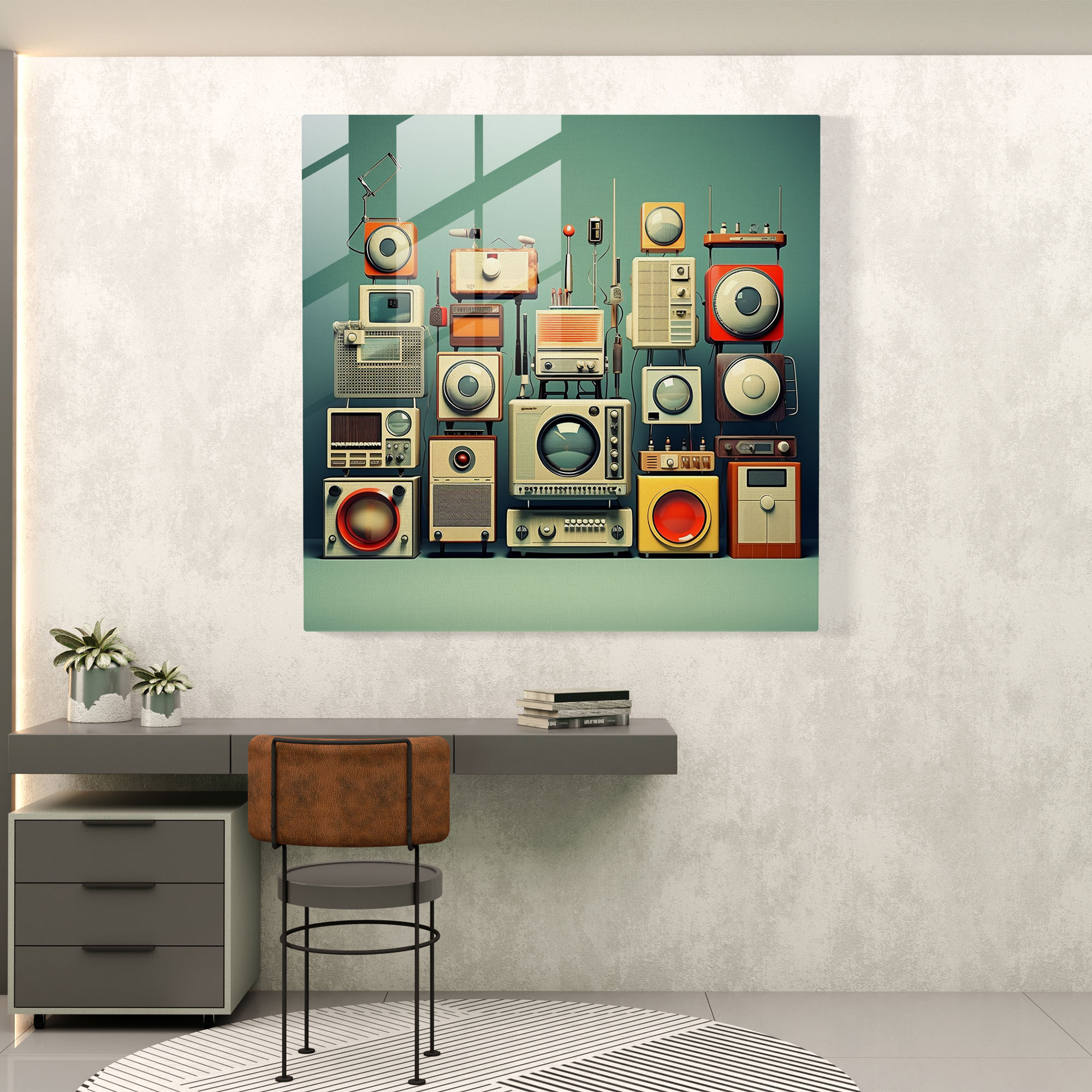 Glasbild Retro-Technologie - Retro Modernes Kunstwerk Glasbild Wohnkultur