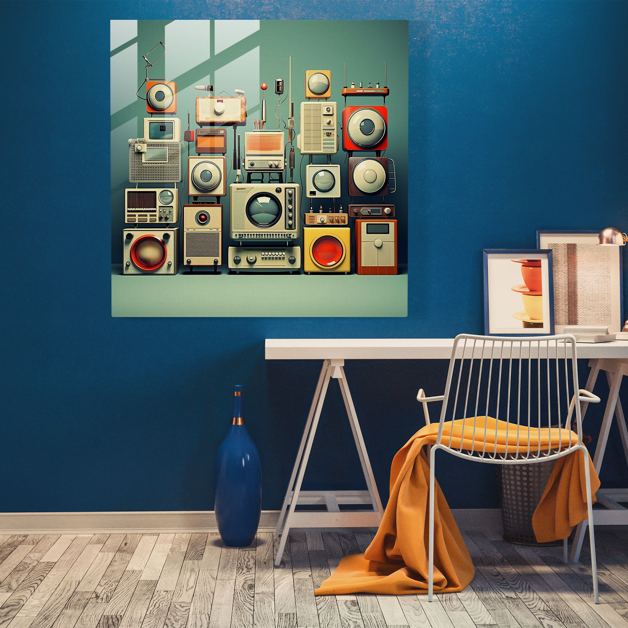Glasbild Retro-Technologie - Retro Modernes Kunstwerk Glasbild Wohnkultur