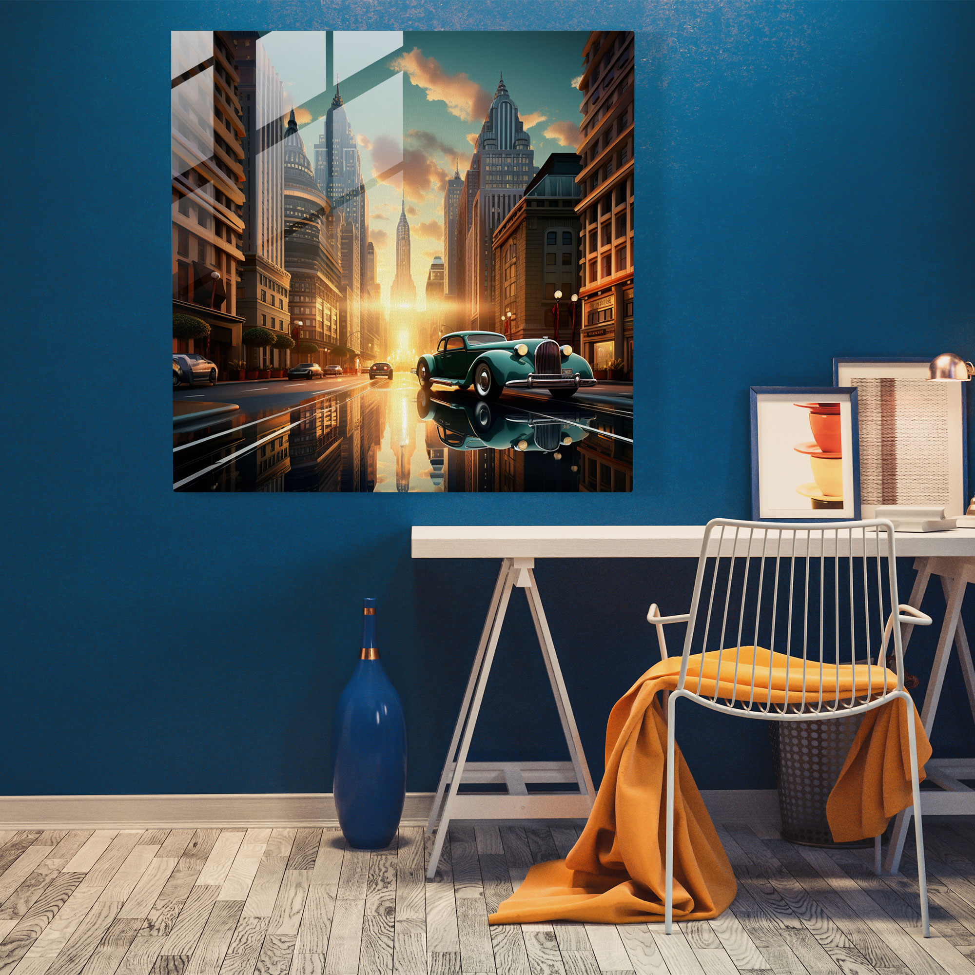 Art Deco Architecture Glass Print - Retro, Retro, Cityscape, Glass Wall Art