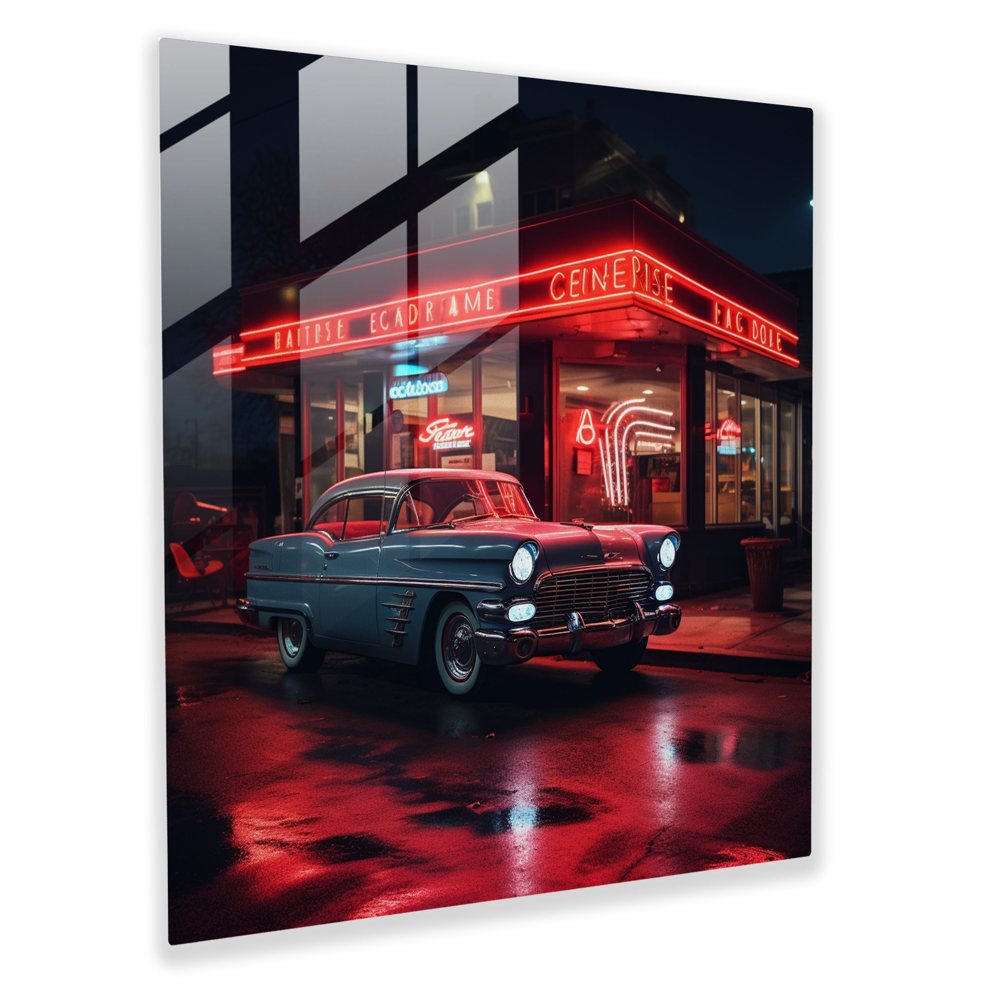 Retro Neon Diner Cam Tablo - Modern Sanat Cam Sanatı Duvar Sanatı