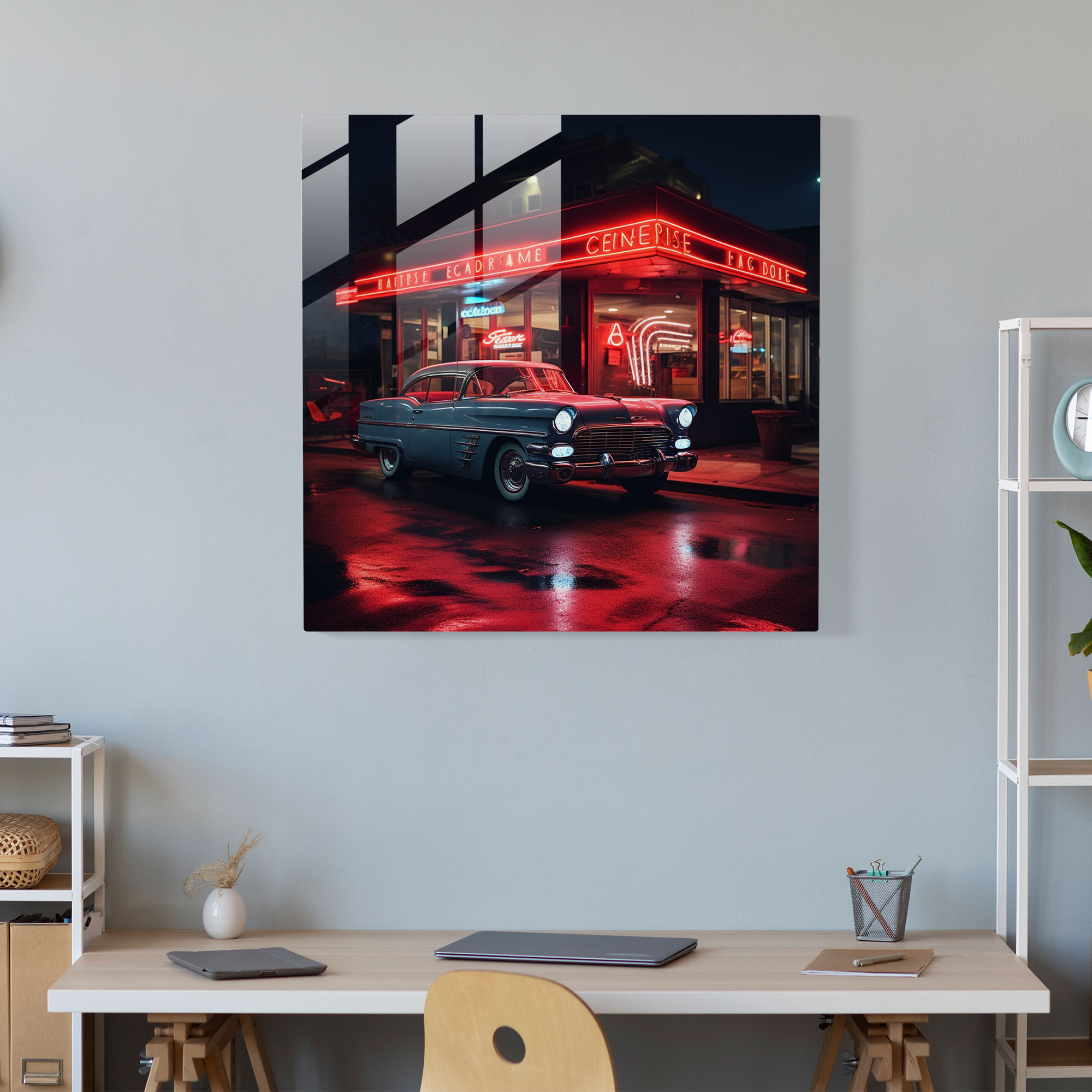 Retro Neon Diner Cam Tablo - Modern Sanat Cam Sanatı Duvar Sanatı