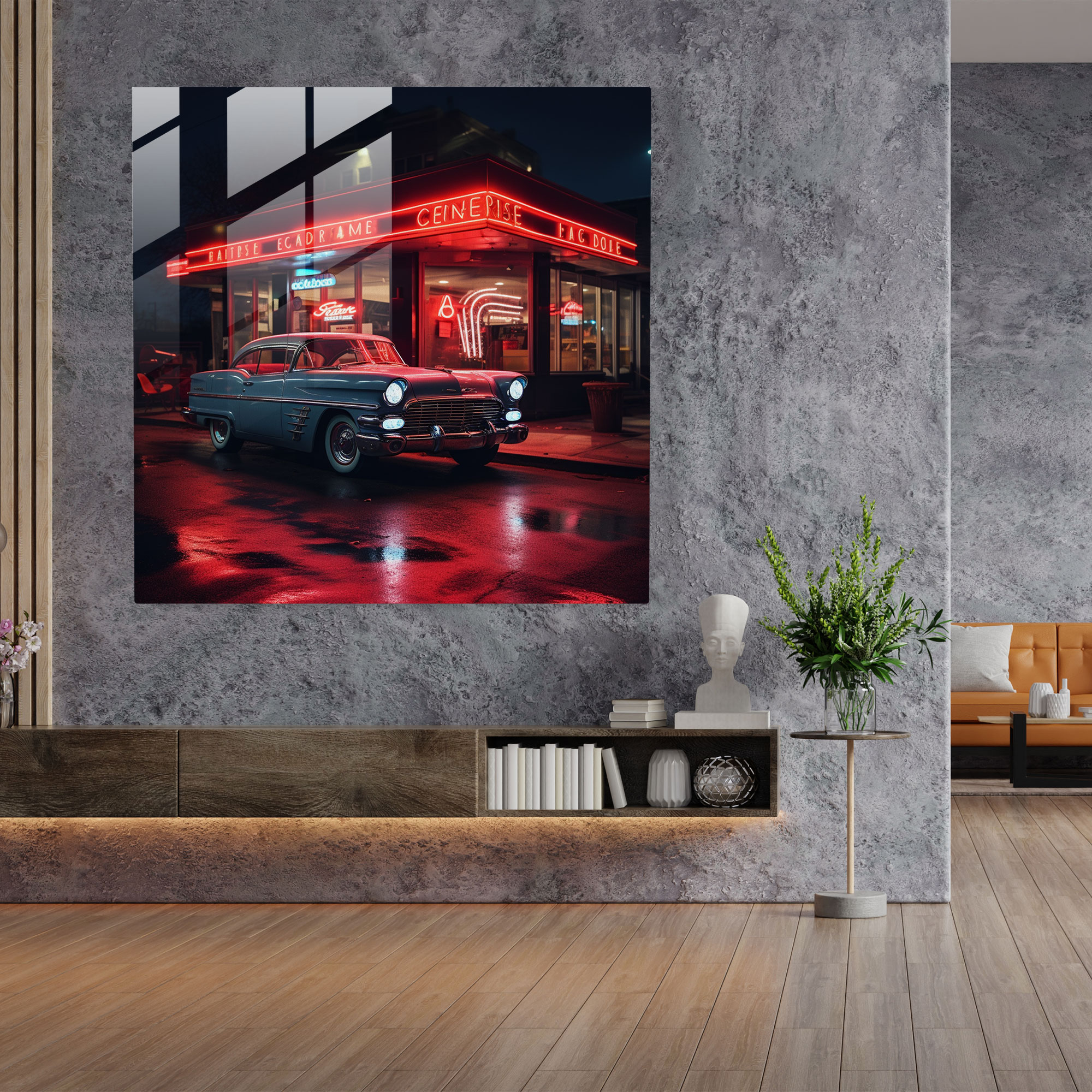 Retro Neon Diner Cam Tablo - Modern Sanat Cam Sanatı Duvar Sanatı