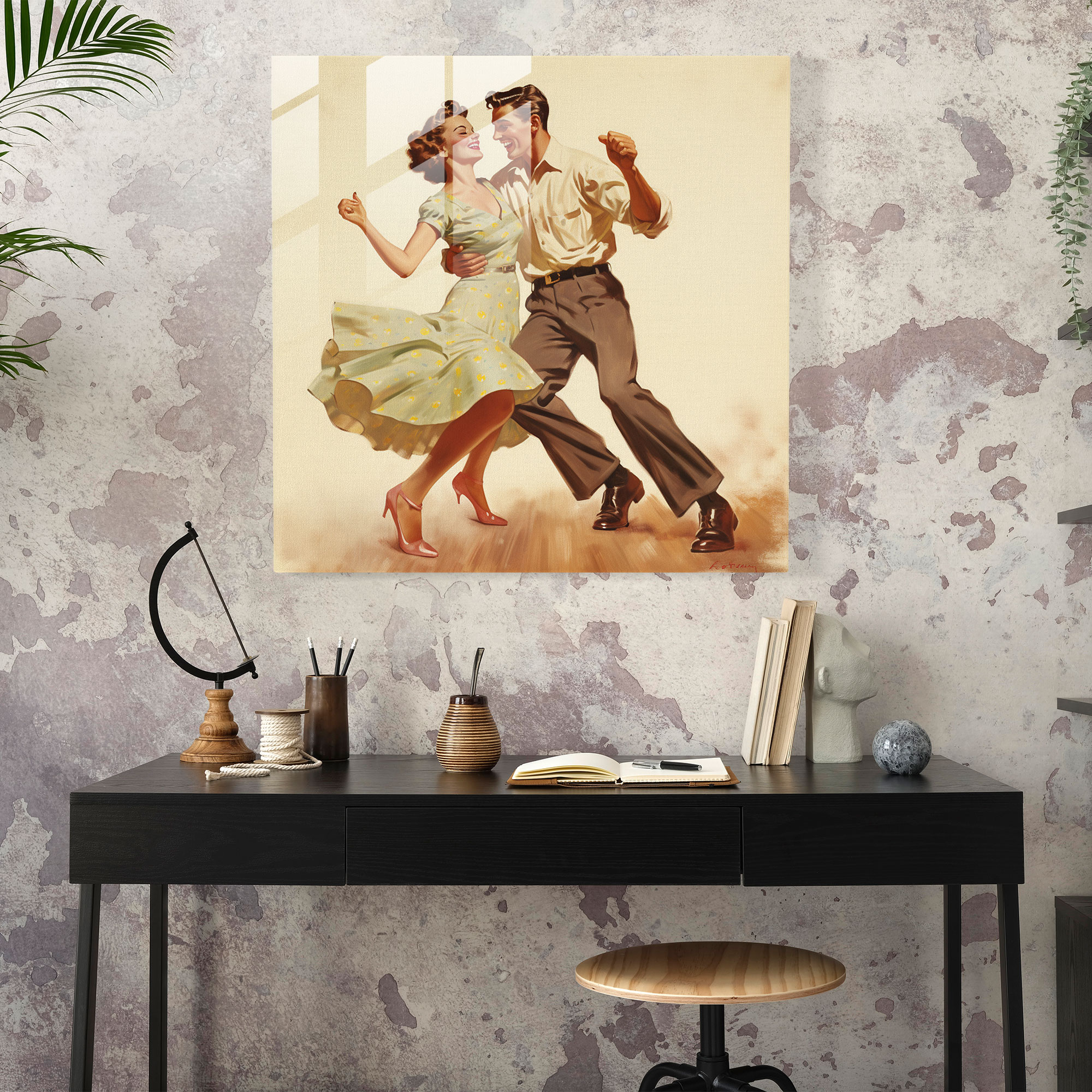 Retro Jitterbug Glass Print - Retro, Glass Wall Art, Glass Art, Jitterbug