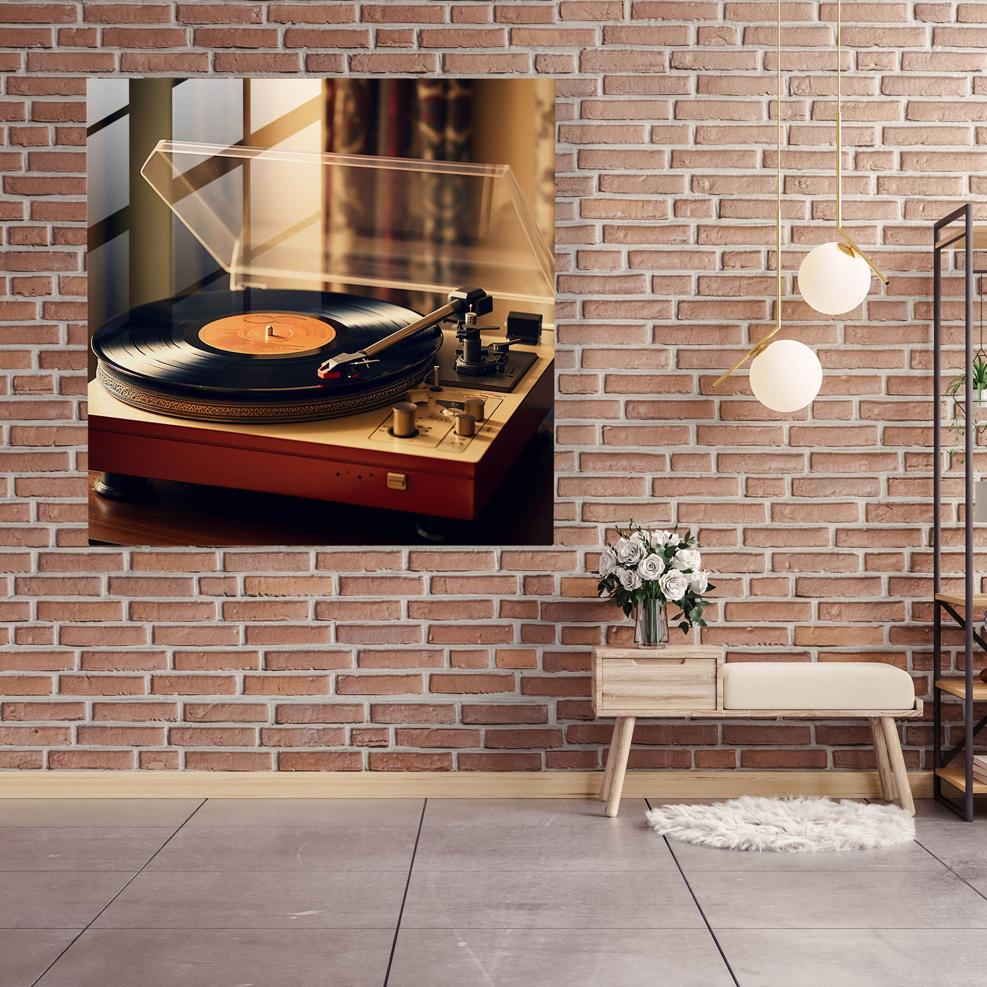 Glasbild Plattenspieler im Retro-Stil - Wanddekoration moderne Kunst