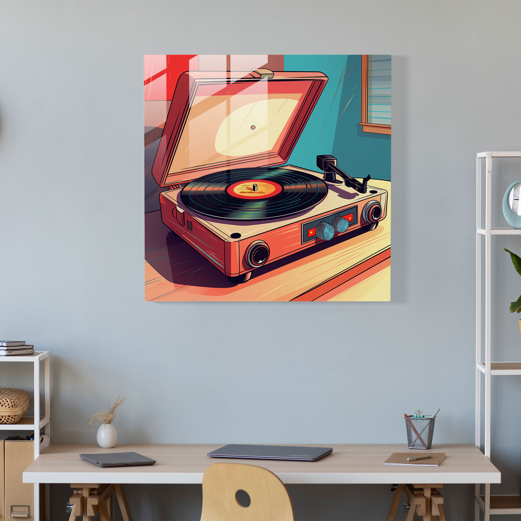 Glasbild Plattenspieler Retro - Retro Glasbild Album Cover Vinyl