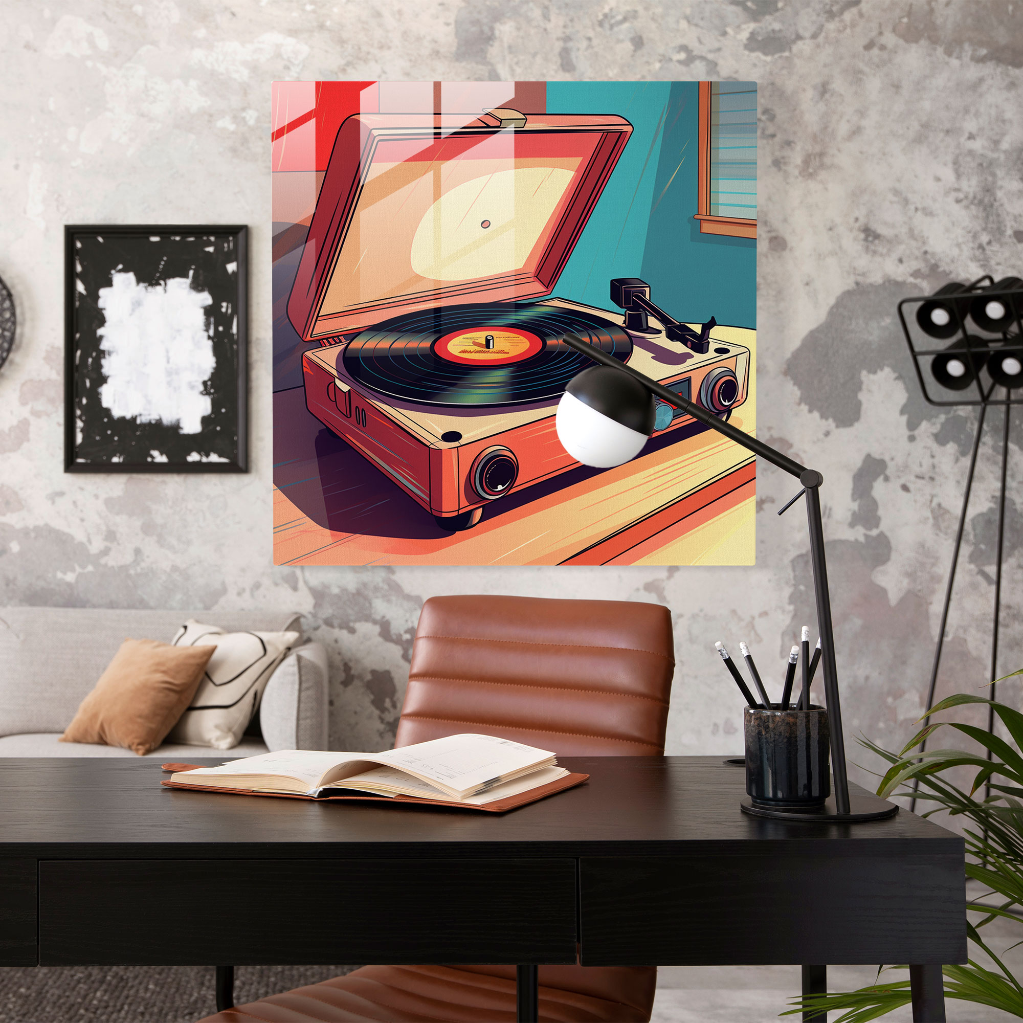 Glasbild Plattenspieler Retro - Retro Glasbild Album Cover Vinyl