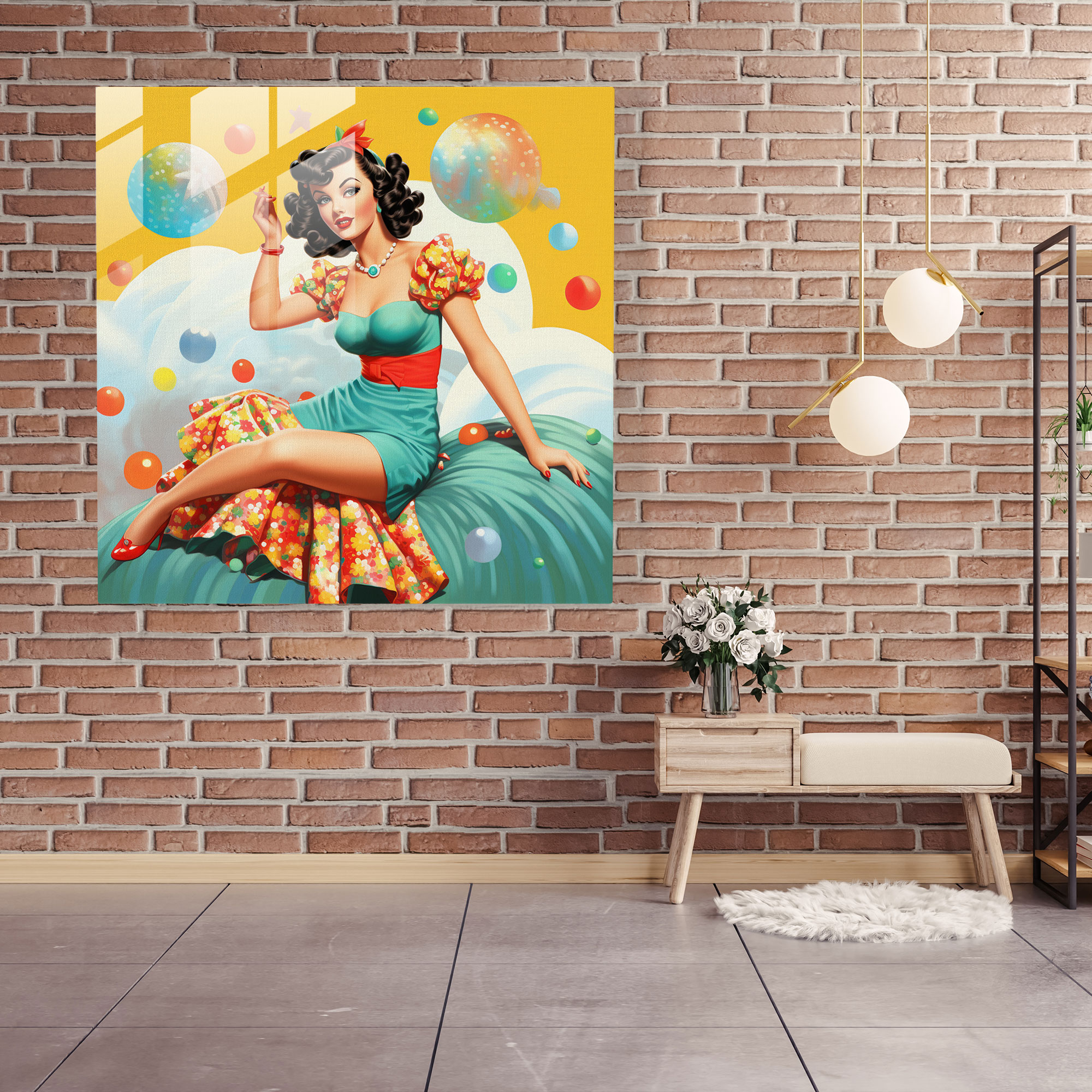 Retro Pin-Up Girl Glass Print - Retro, Glass Wall Art, Glass Print, Retro