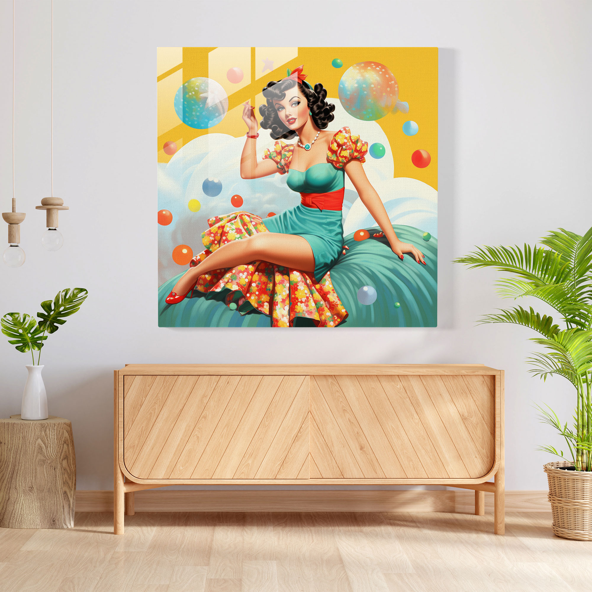 Retro Pin-Up Girl Glass Print - Retro, Glass Wall Art, Glass Print, Retro