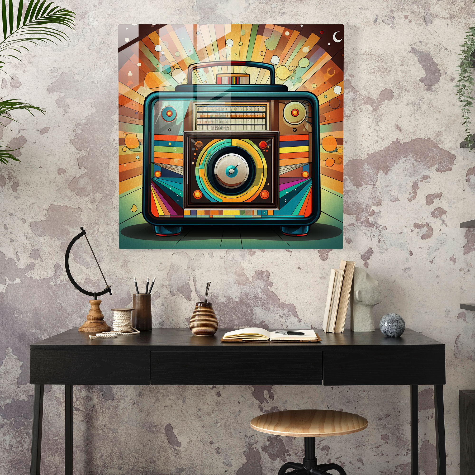 Glasbild Retro Radio - modernes Kunstwerk für die Wohnungsdekoration