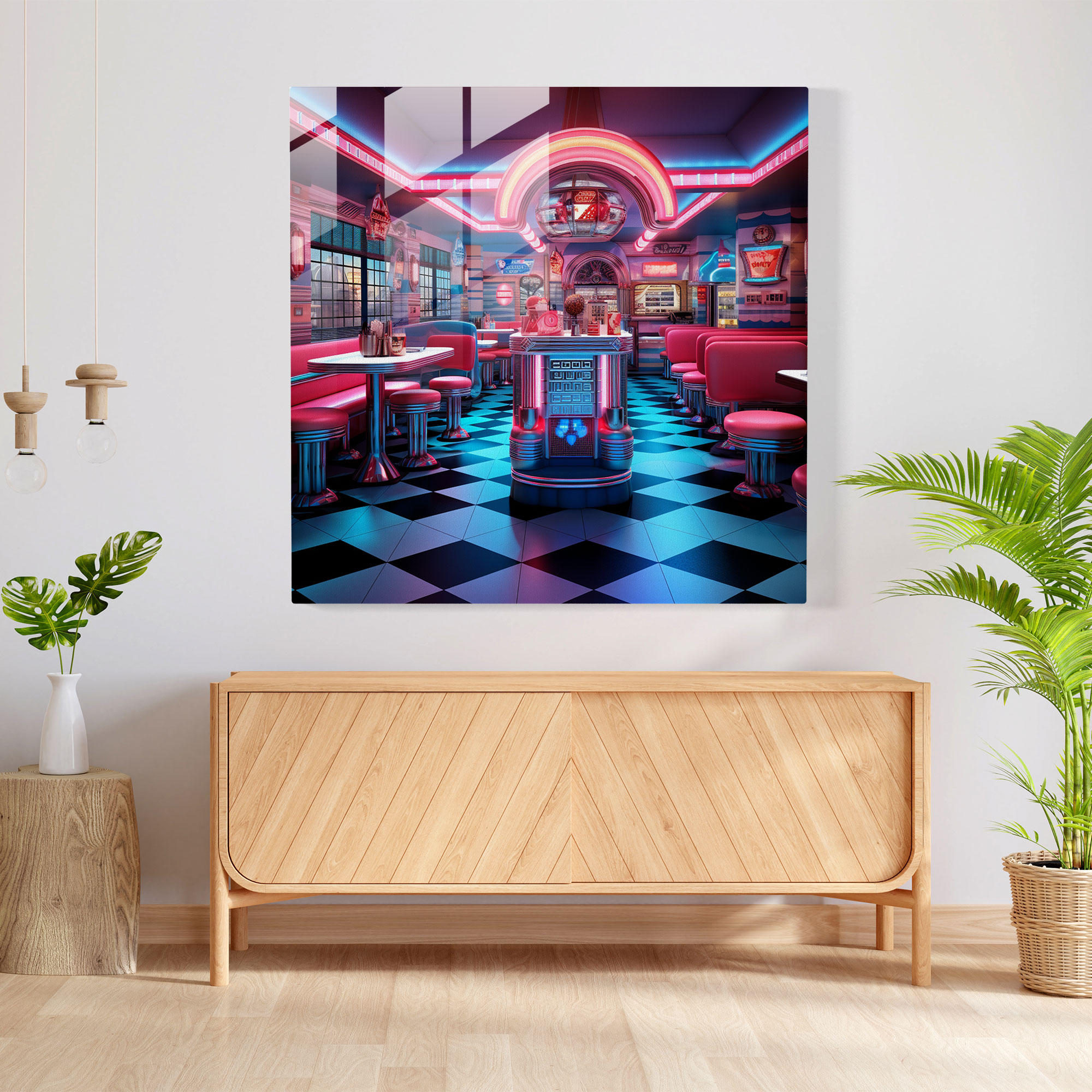 Retro Neon Diner Glass Print - Retro, Glass Wall Art, Home Decoration, Glass Print