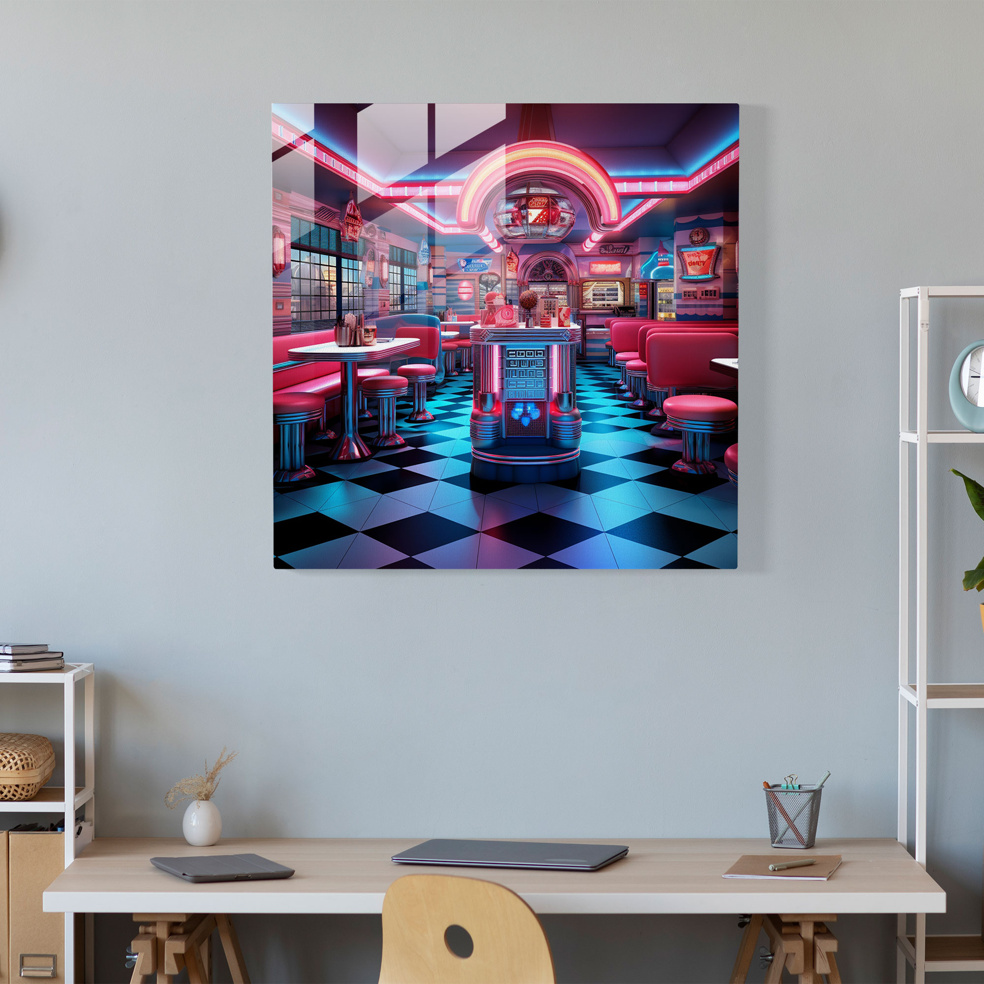 Retro Neon Diner Glass Print - Retro, Glass Wall Art, Home Decoration, Glass Print