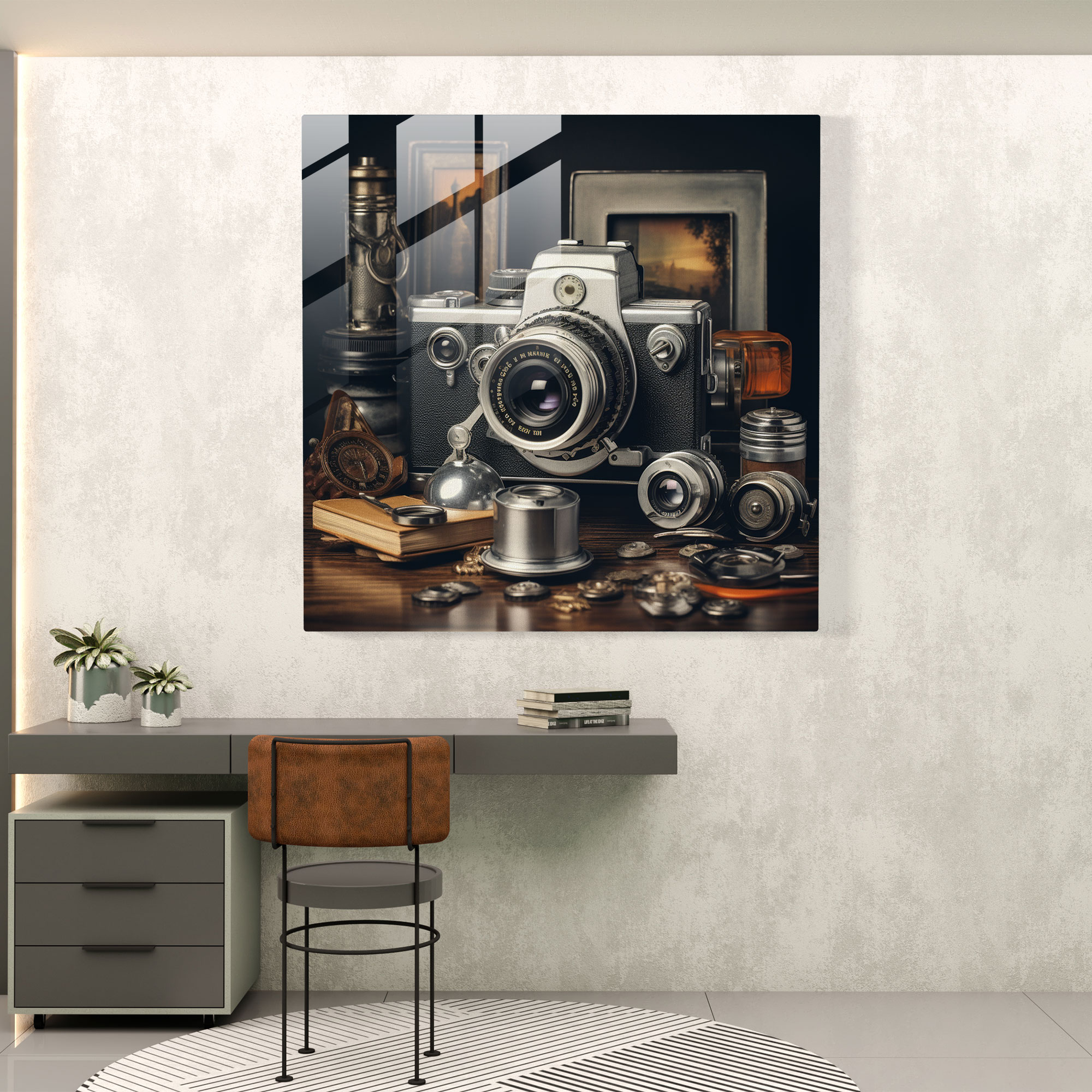 Retro Photography Glass Print - Retro, Vintage Camera, Glass Wall Art, Glass Print