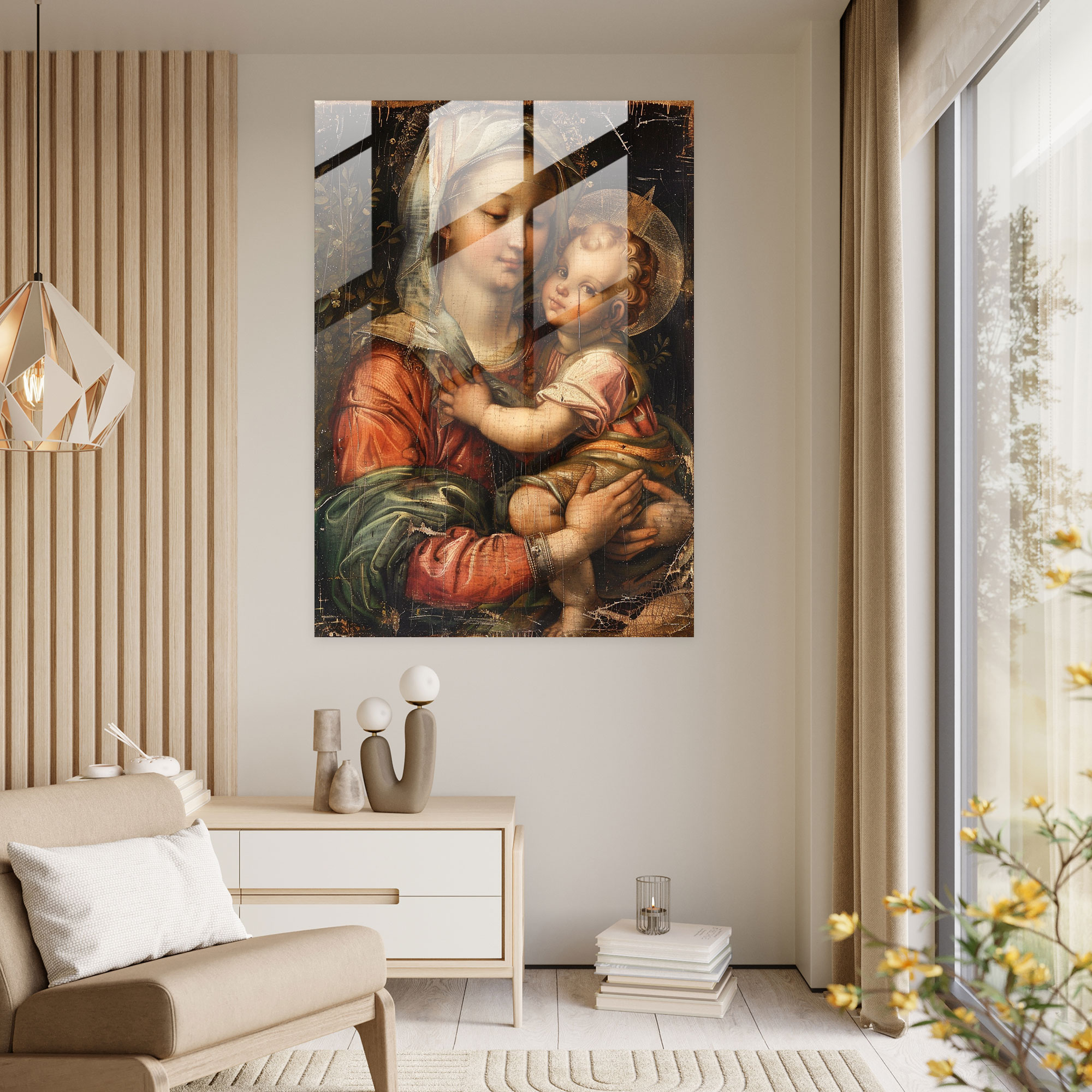 Raffaello Sanzio Ev Dekorasyonu - Meryem ve Çocuk Cam Tablo - Raffaello Sanzio Ev Dekorasyonu Cam Sanatı Duvar Dekorasyonu