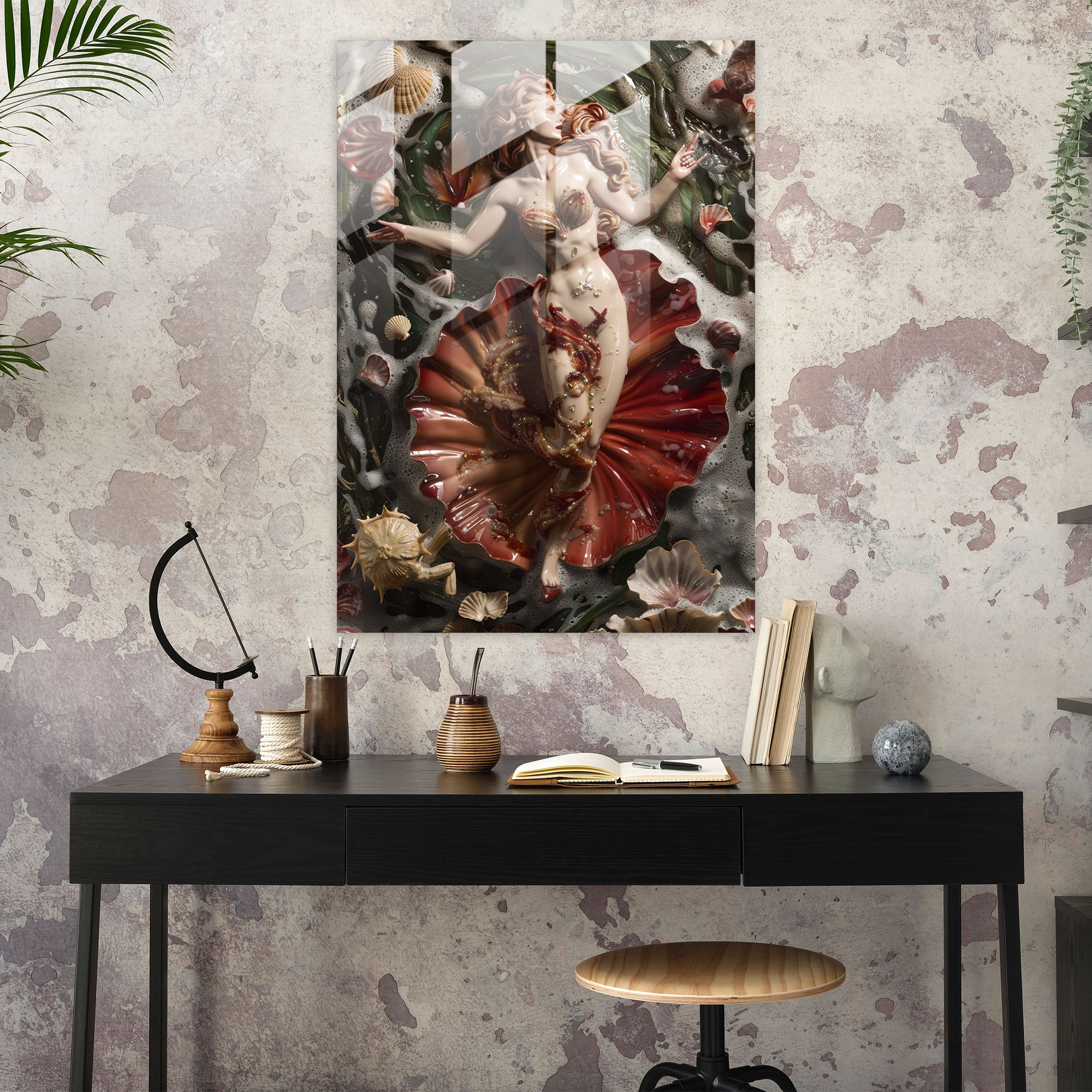 Raffaello Sanzio'nun Venüs'ün Doğuşu Cam Tablosu - Raffaello Sanzio Duvar Dekorasyonu Cam Duvar Sanatı Modern Sanat