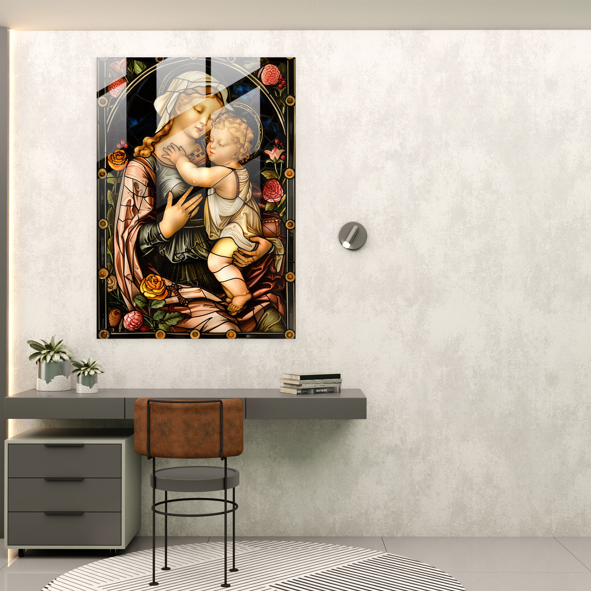 Raffaello Sanzio Madonna ve Çocuk Cam Tablo Sanatı - Modern Sanat Cam Sanatı Ev Dekorasyonu