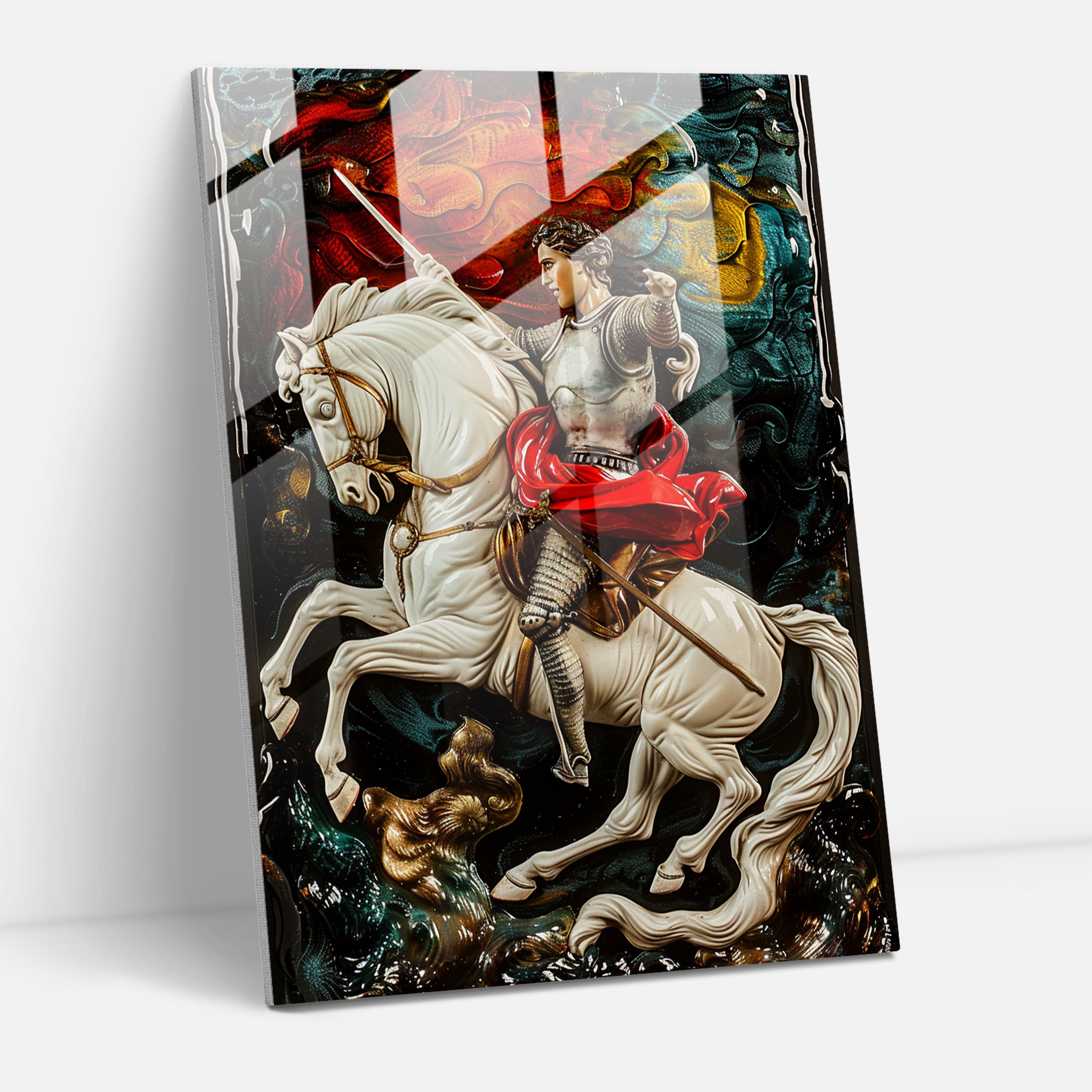 Raffaello Sanzio Aziz George ve Ejderha Cam Tablo - Modern Sanat Ev Dekorasyonu