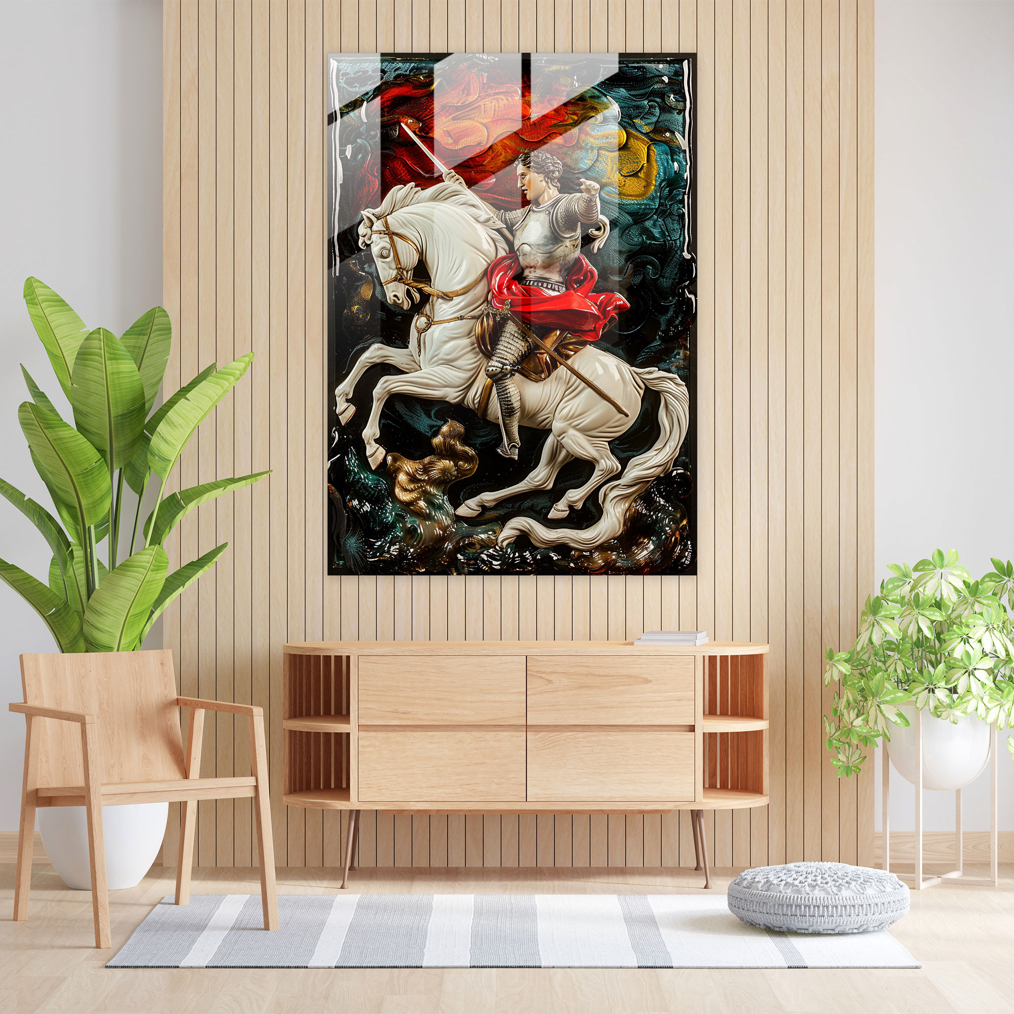 Raffaello Sanzio Aziz George ve Ejderha Cam Tablo - Modern Sanat Ev Dekorasyonu