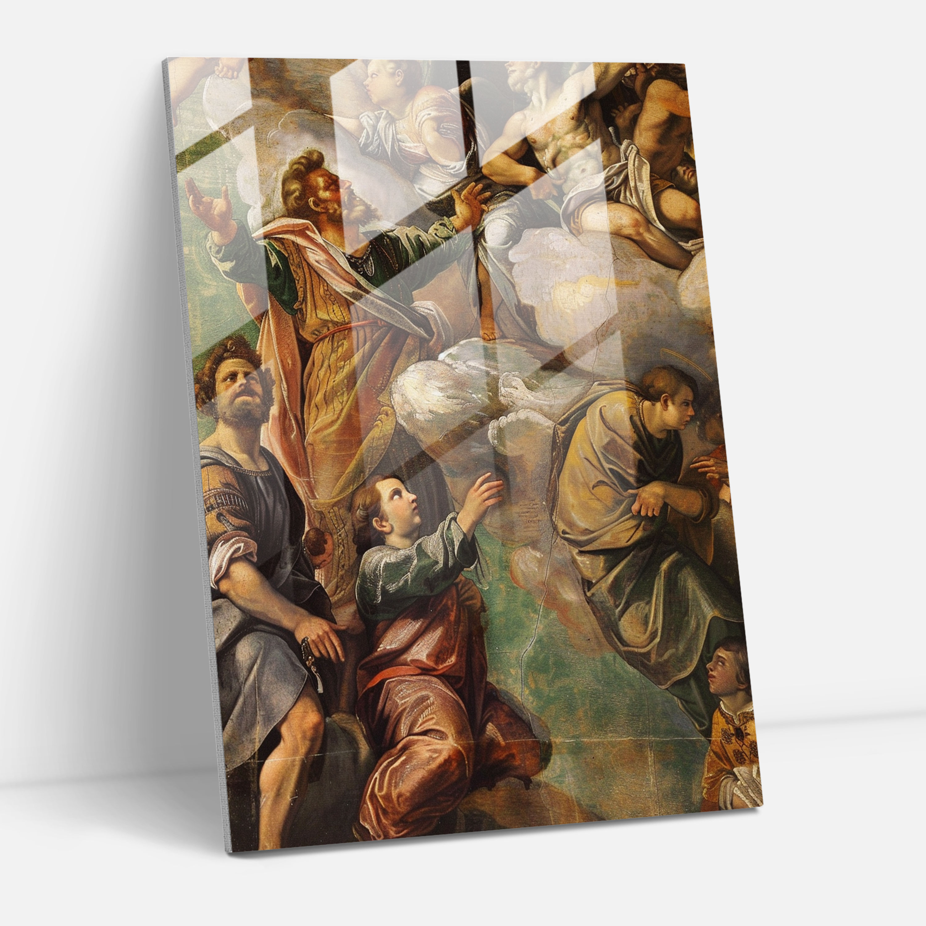 Raffaello Sanzio Cam Sanatı - Modern Tasarım Altın Tonları Cam Duvar Sanatı