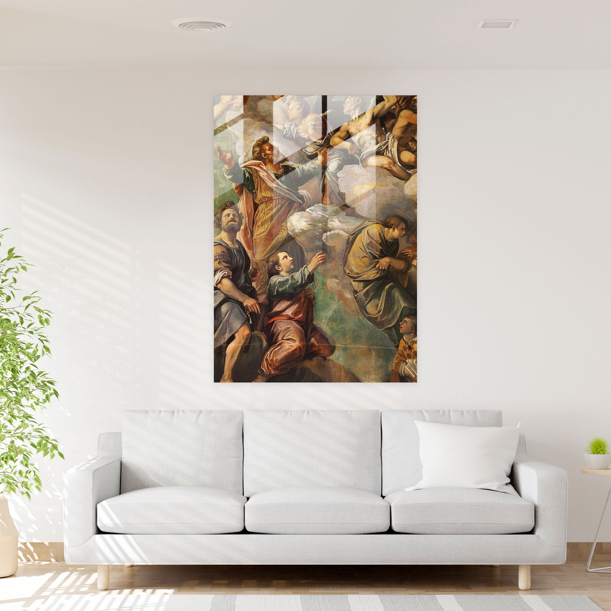 Raffaello Sanzio Cam Sanatı - Modern Tasarım Altın Tonları Cam Duvar Sanatı