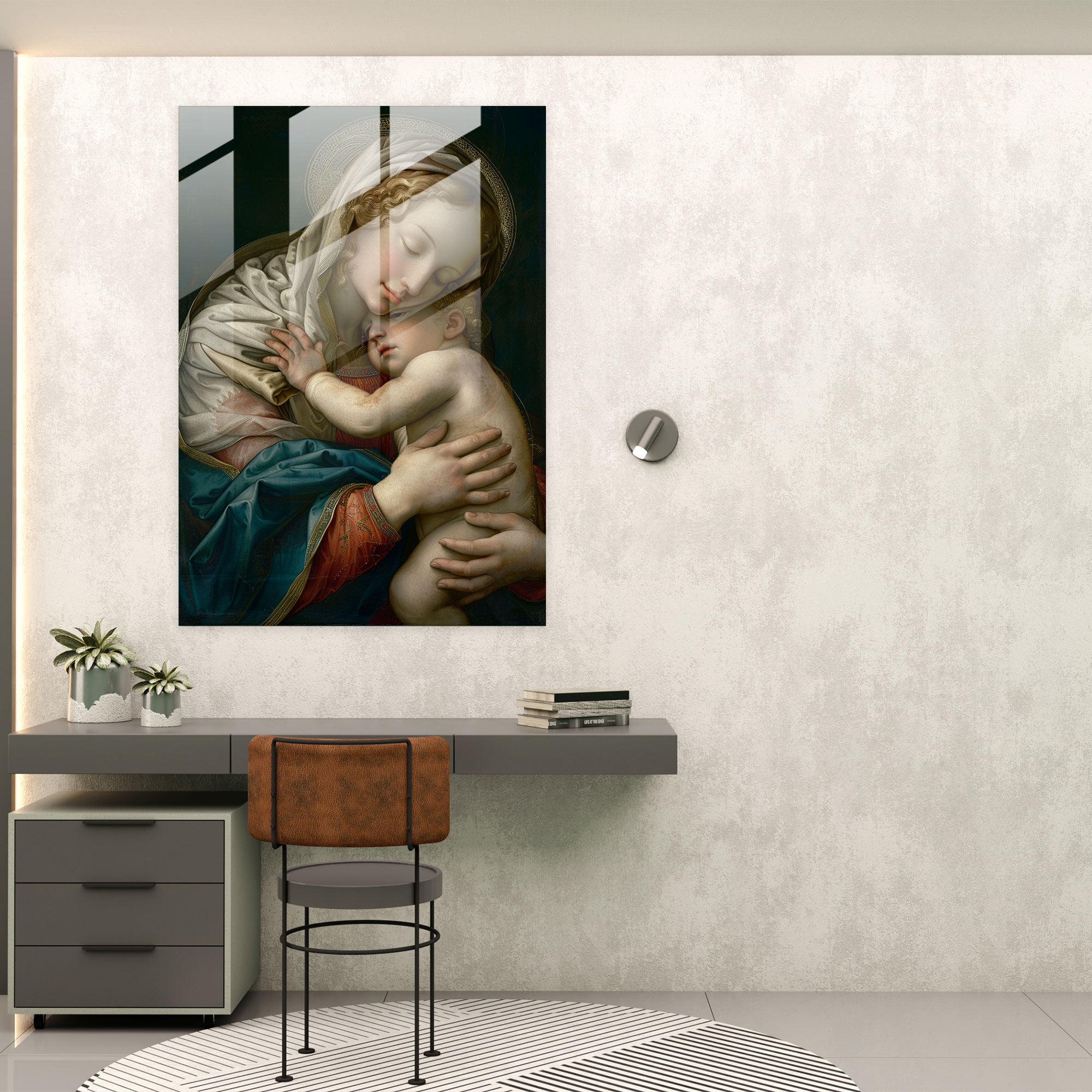 Raffaello Sanzio'nun Madonna ve Çocuk Cam Tablosu - Duvar Dekorasyonu Cam Duvar Sanatı