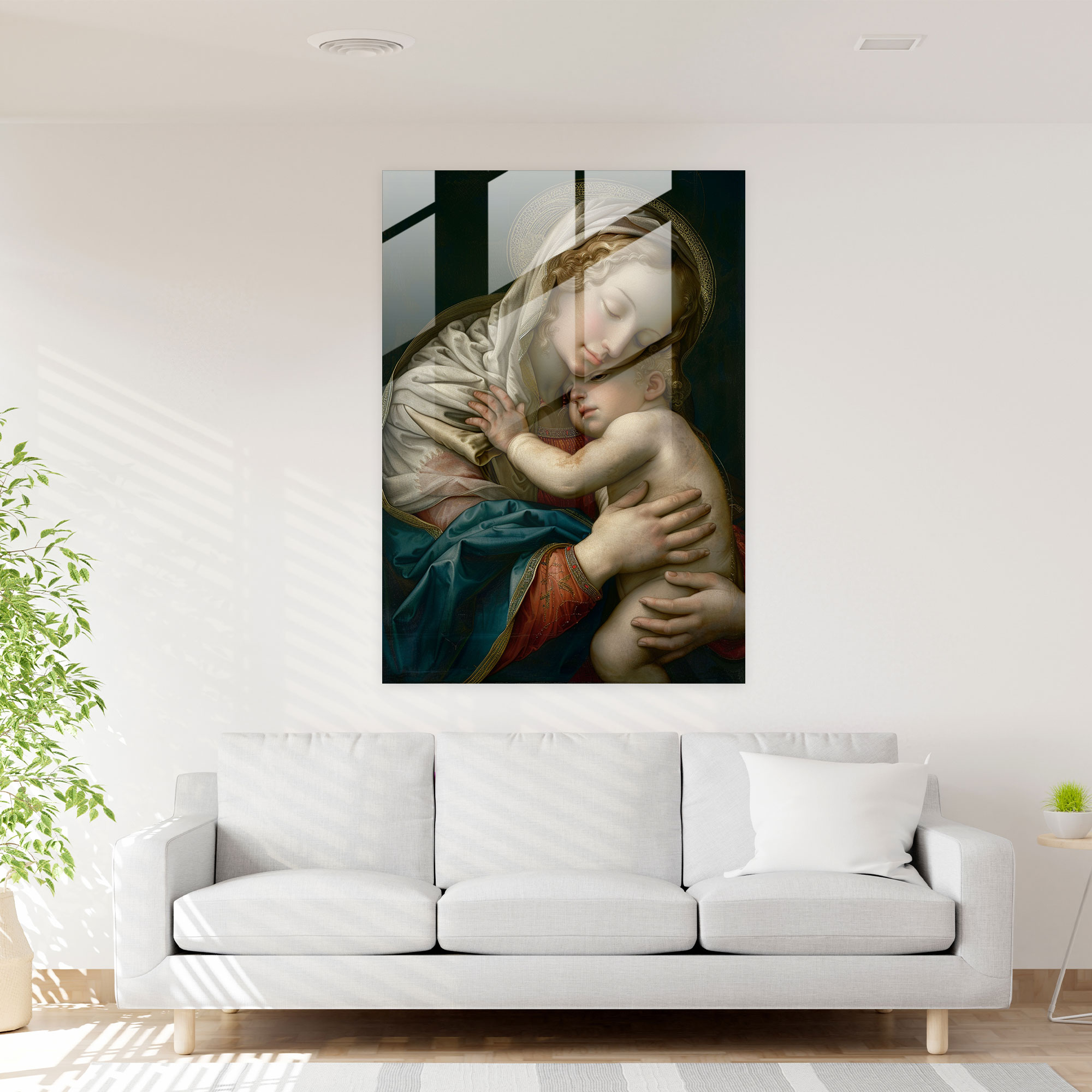 Raffaello Sanzio'nun Madonna ve Çocuk Cam Tablosu - Duvar Dekorasyonu Cam Duvar Sanatı