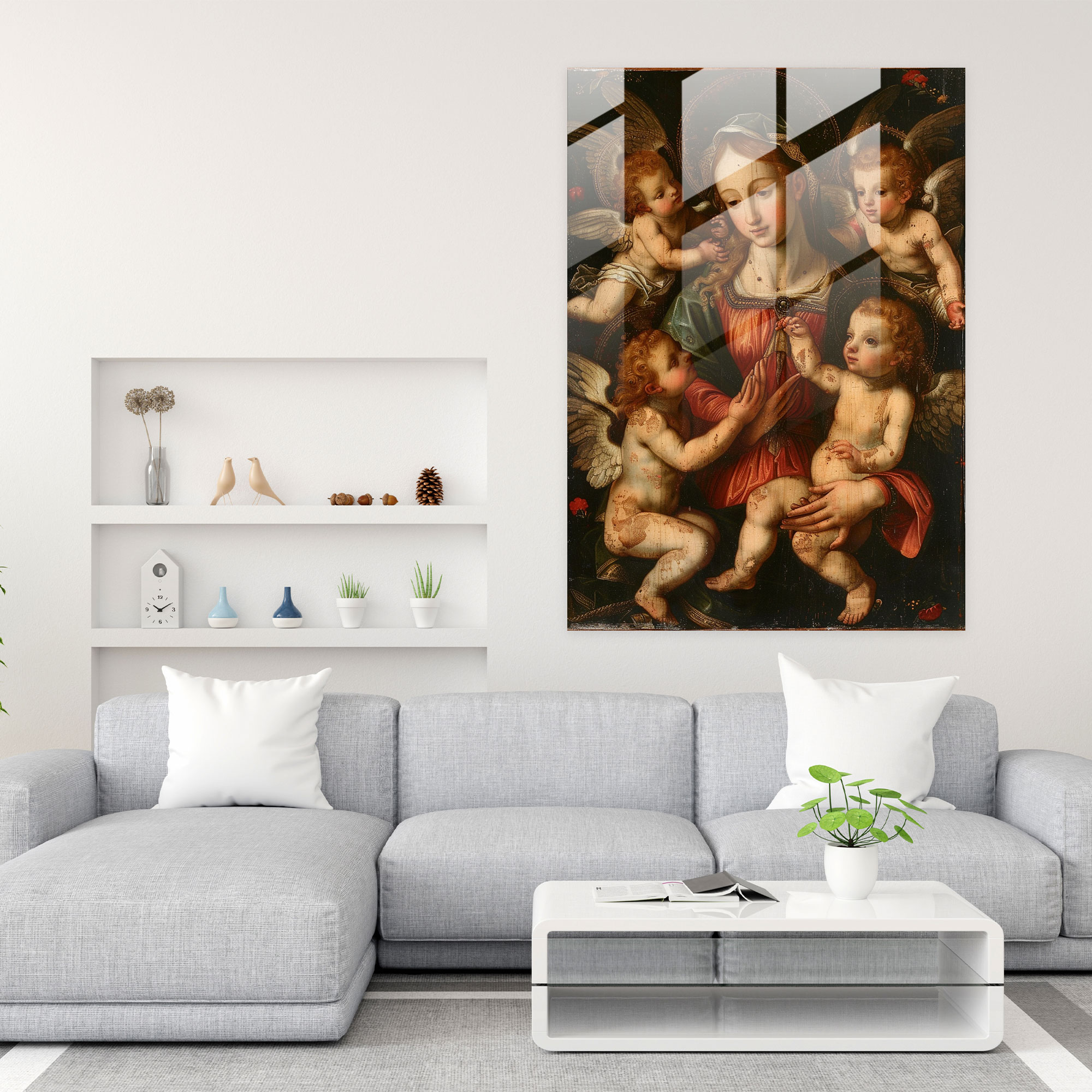 Raffaello Sanzio Madonna ve Çocuk Cam Duvar Sanatı - Cam Sanatı Cam Duvar Sanatı Duvar Dekorasyonu