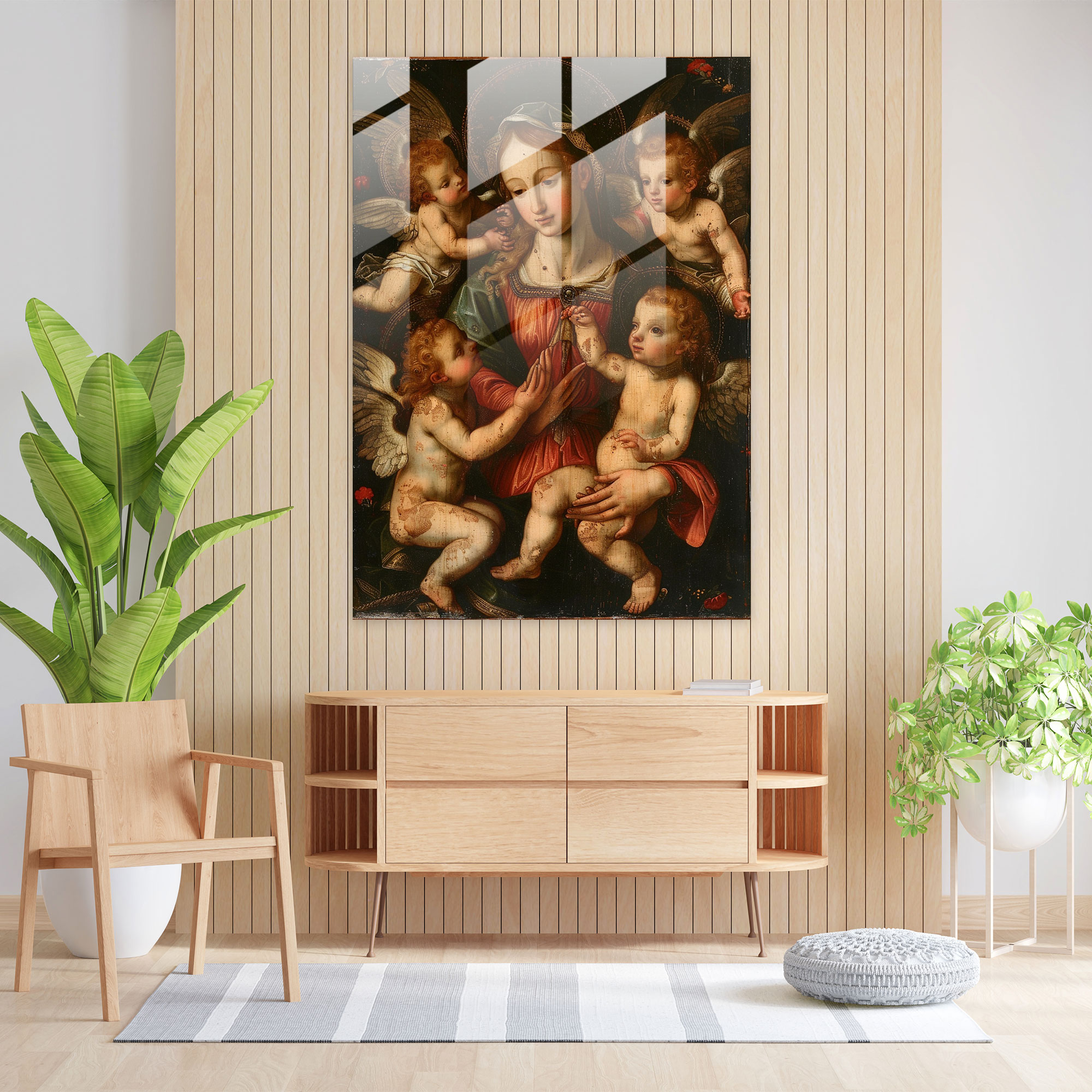 Raffaello Sanzio Madonna ve Çocuk Cam Duvar Sanatı - Cam Sanatı Cam Duvar Sanatı Duvar Dekorasyonu