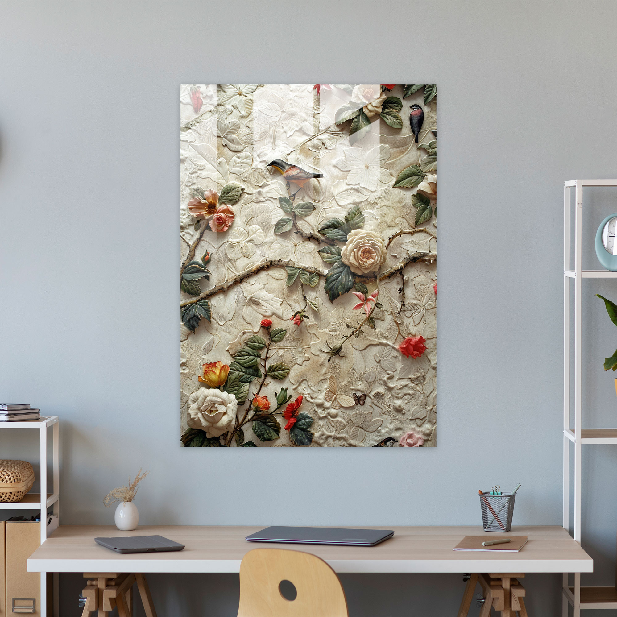 Raffaello Sanzio Duvar Dekorasyonu - Floral Motifler Cam Tablo