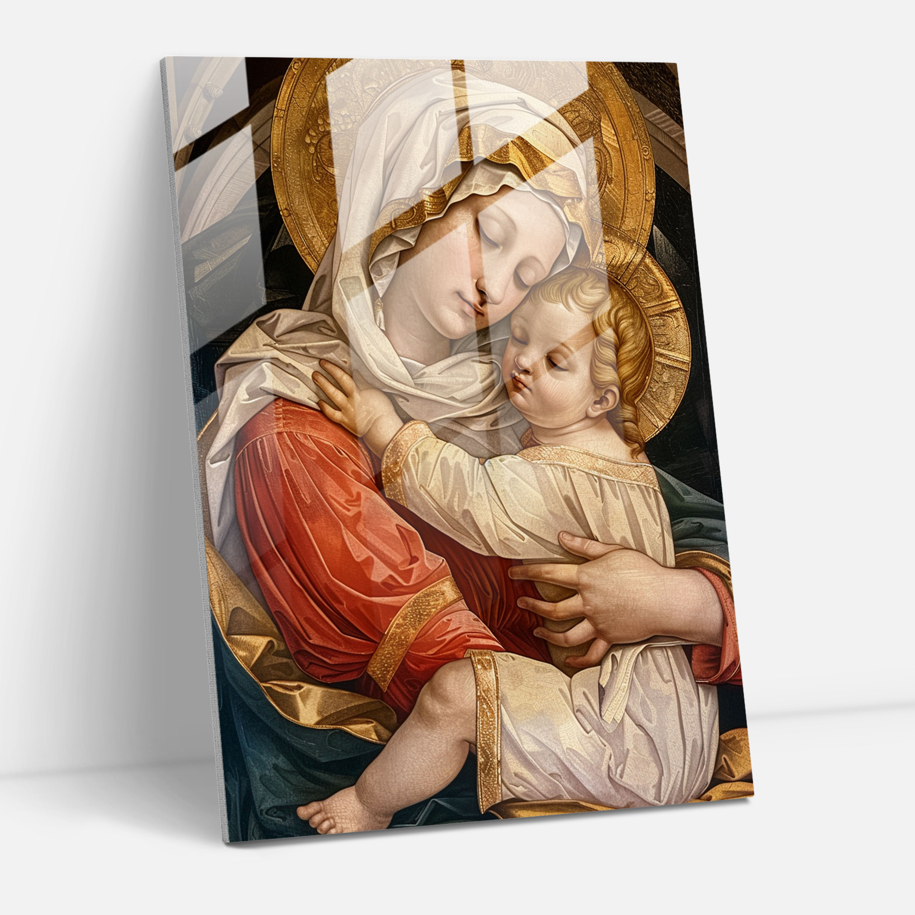 Raffaello Sanzio Cam Sanatı Duvar Dekorasyonu - Raffaello Sanzio Cam Sanat Meryem Ana ve Çocuk Tablosu