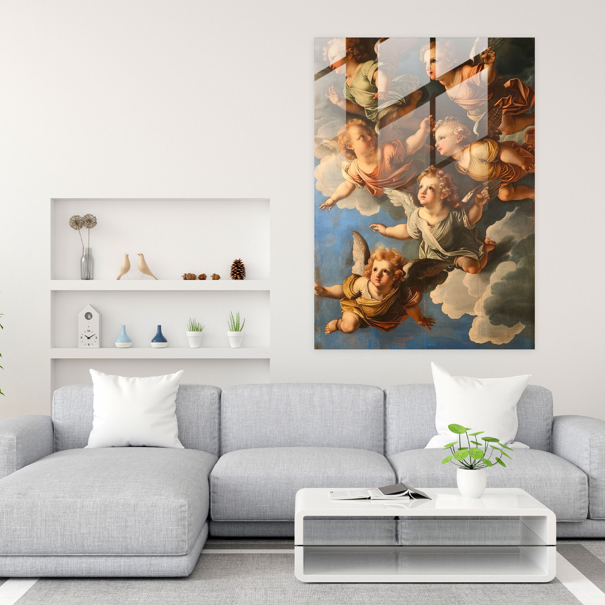Raffaello Sanzio Cam Tablo Ev Dekorasyonu - Raffaello Sanzio Cam Tablo Dini Sanat Melek Tablosu