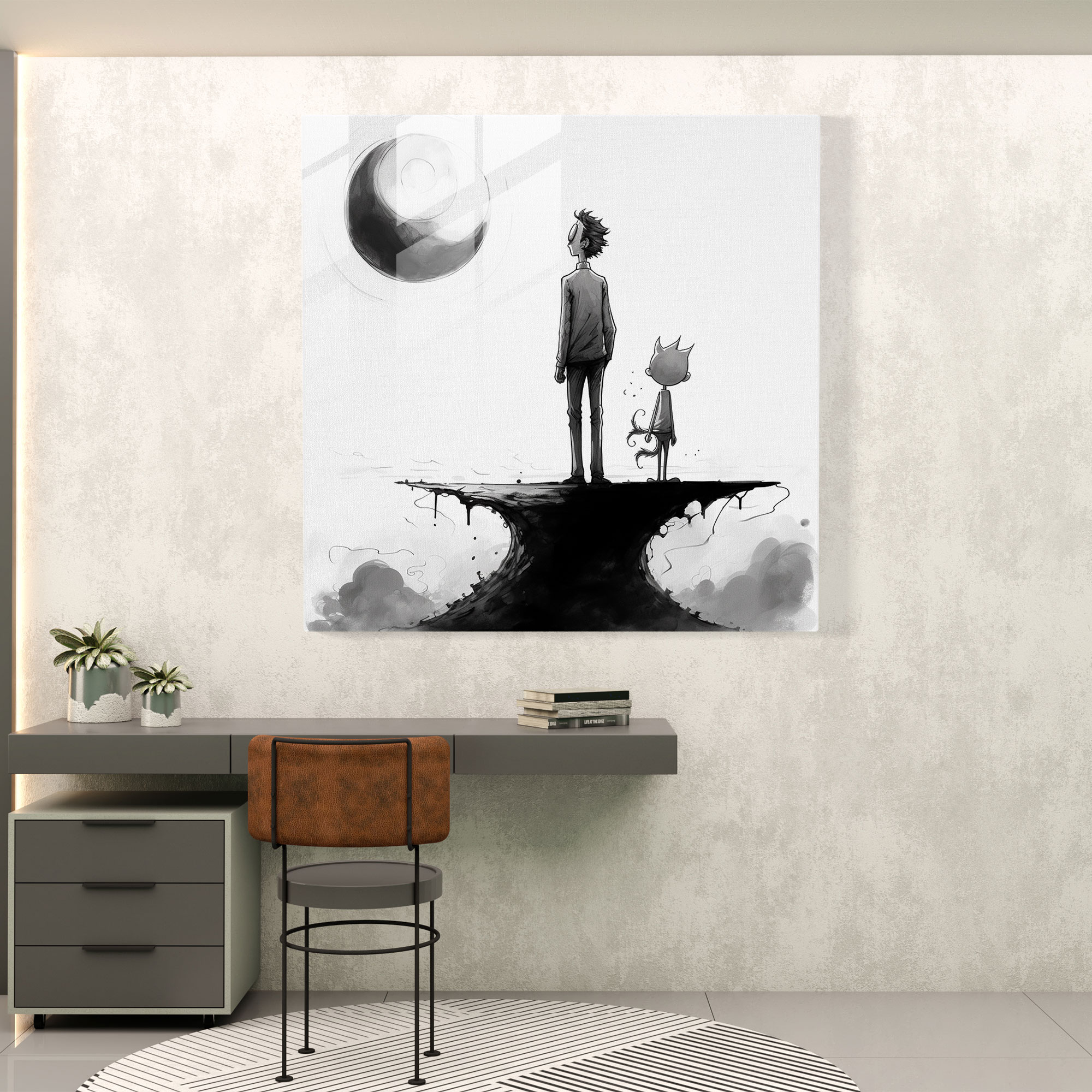 Düşünceli Çizgiler Cam Tablo - Rick ve Morty Cam Duvar Sanatı - Ev Dekorasyonu - Duvar Dekoru - Cam Sanat - Modern Sanat Eseri.
