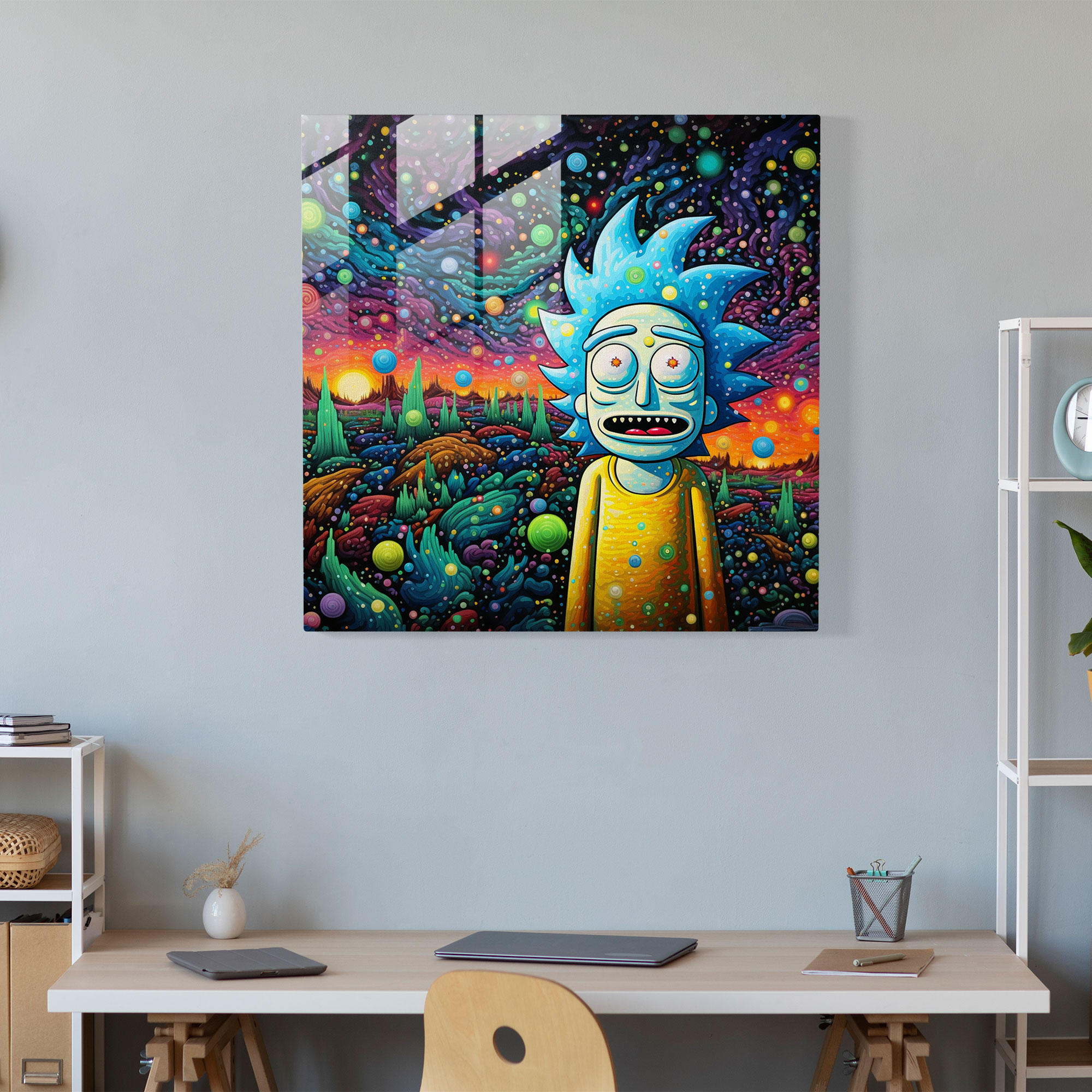 Dotted Wonders Cam Tablo - Rick ve Morty Noktacı Resim Cam Duvar Sanatı