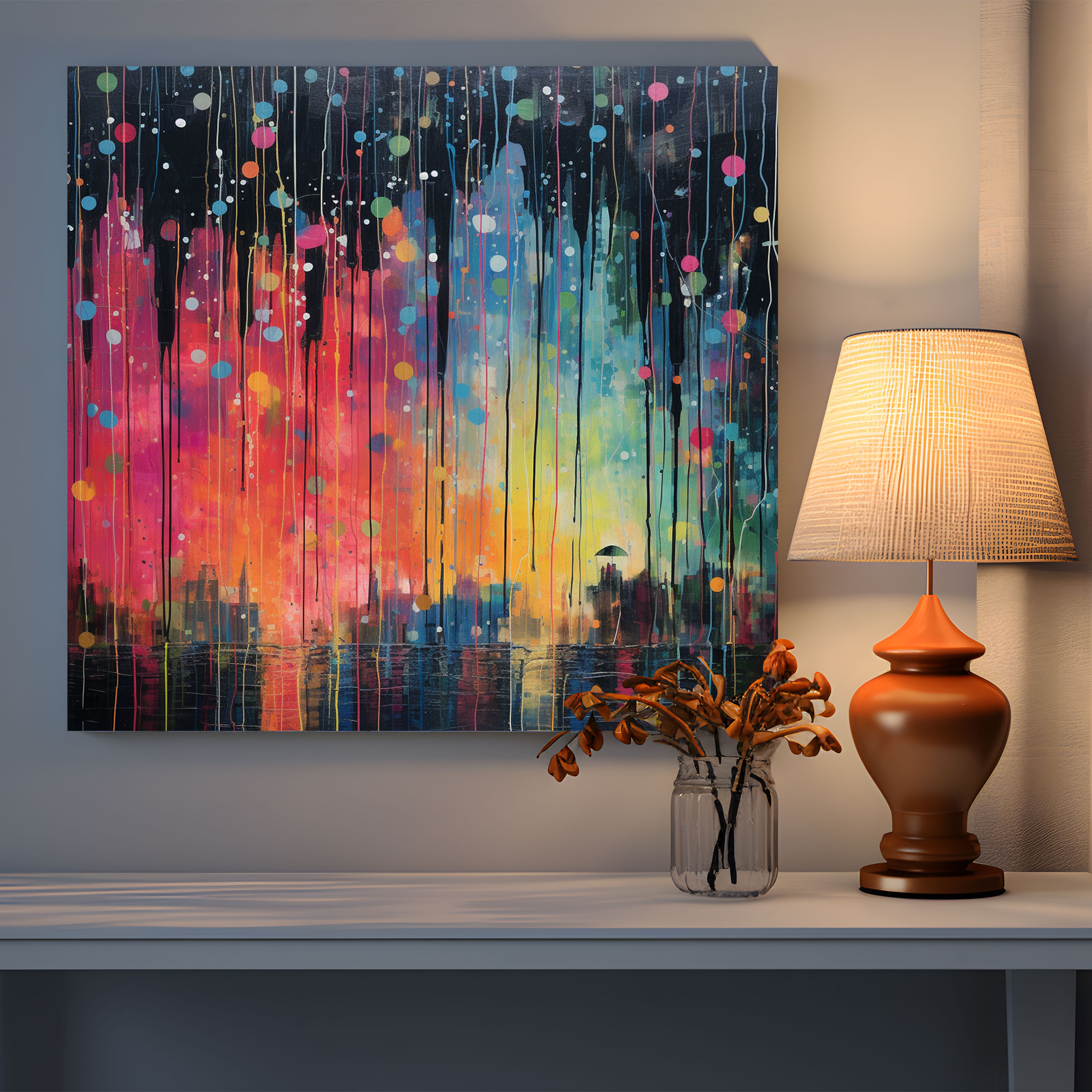 Colorful Rain Canvas Print Wall Decoration - Rain, Home Decoration, Rain, Wall Art