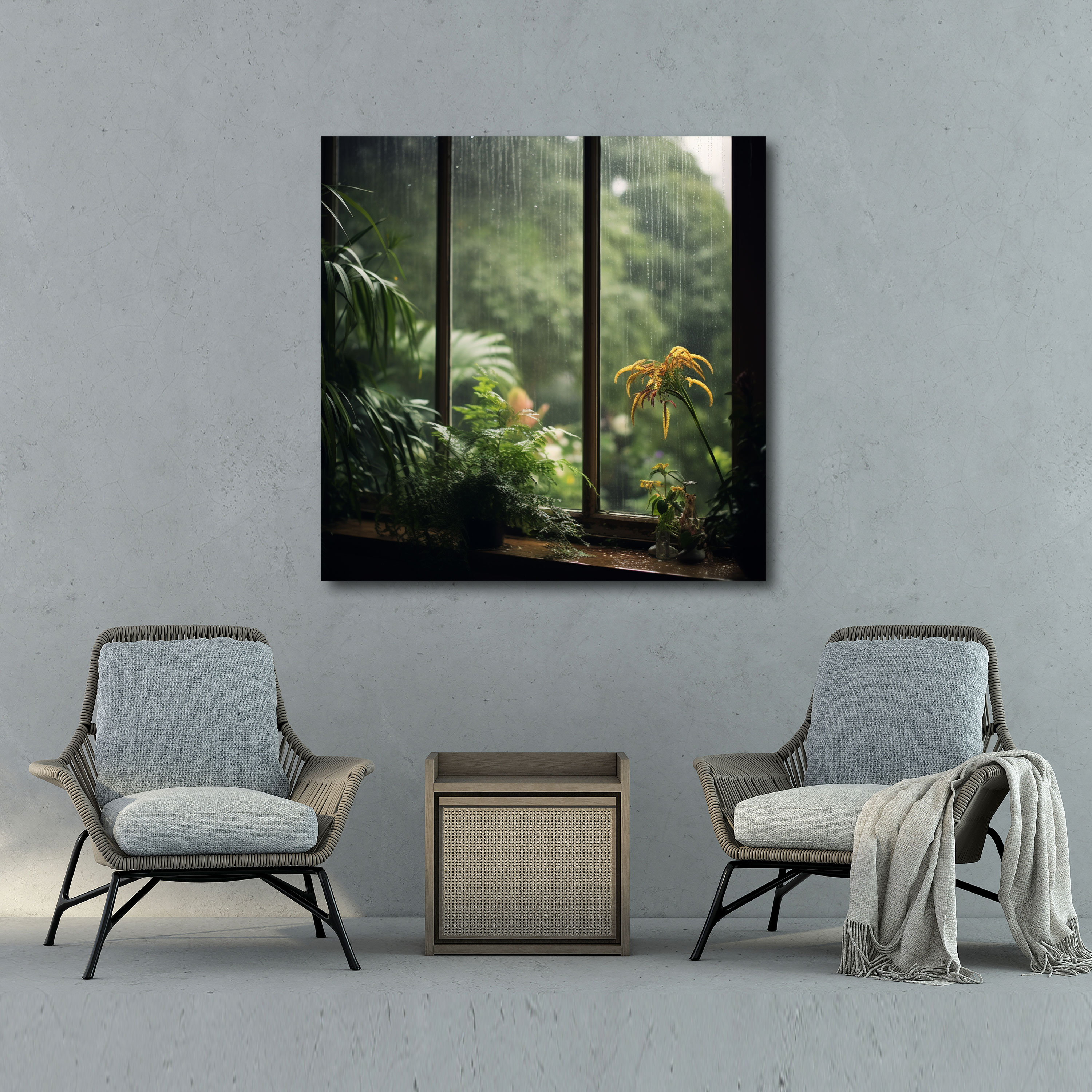 Rainy Window Canvas Print Wall Decoration - Rain, Home Decoration, Canvas, Lush Garden