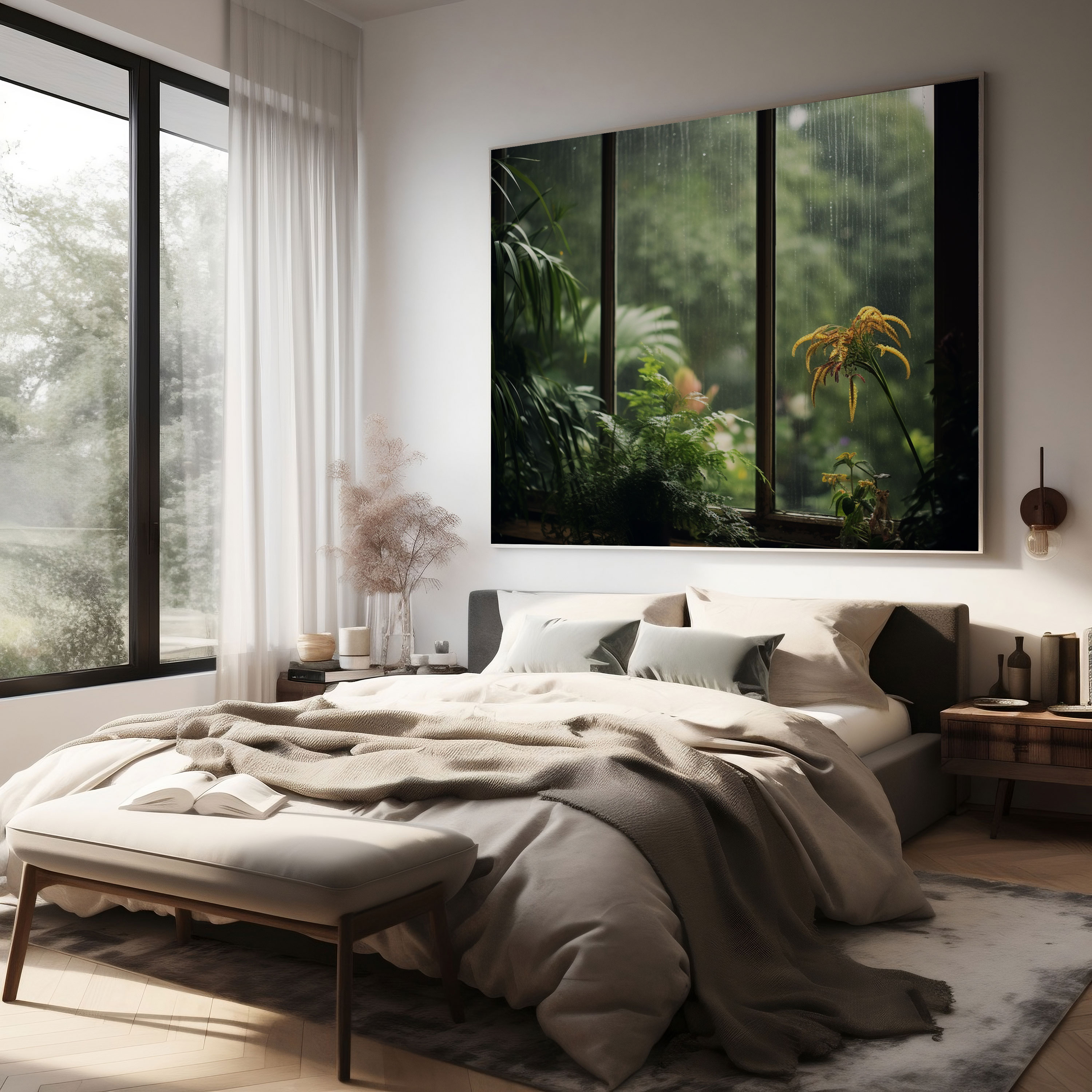 Rainy Window Canvas Print Wall Decoration - Rain, Home Decoration, Canvas, Lush Garden