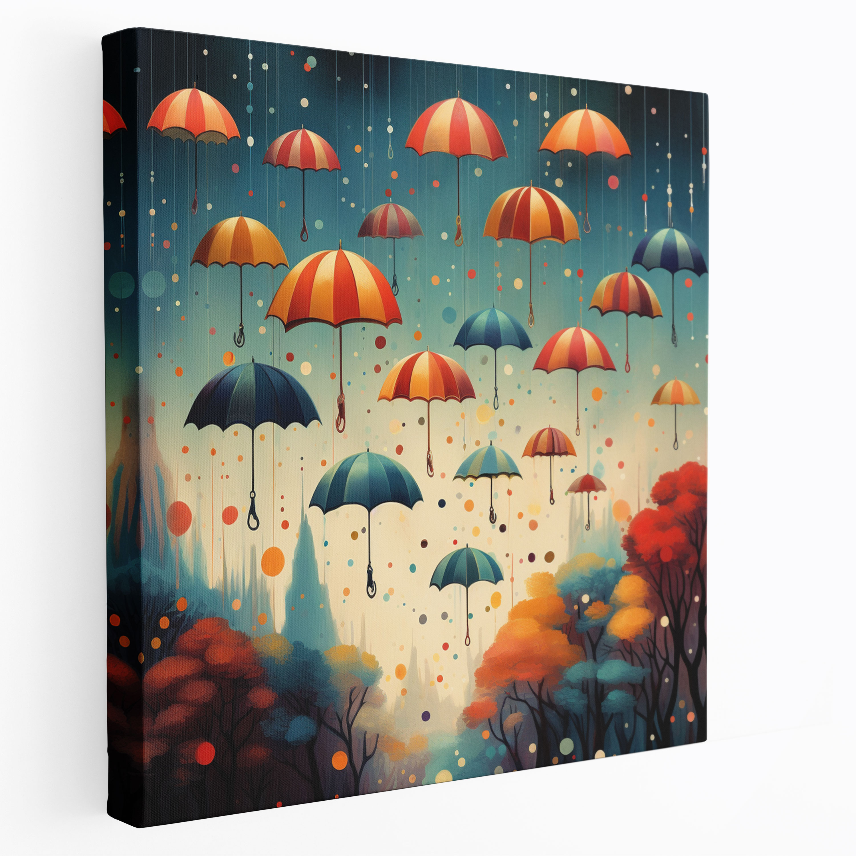 Floating Umbrella Rain Canvas Print Wall Art - Rain, Home Decoration, Whimsical, Canvas
