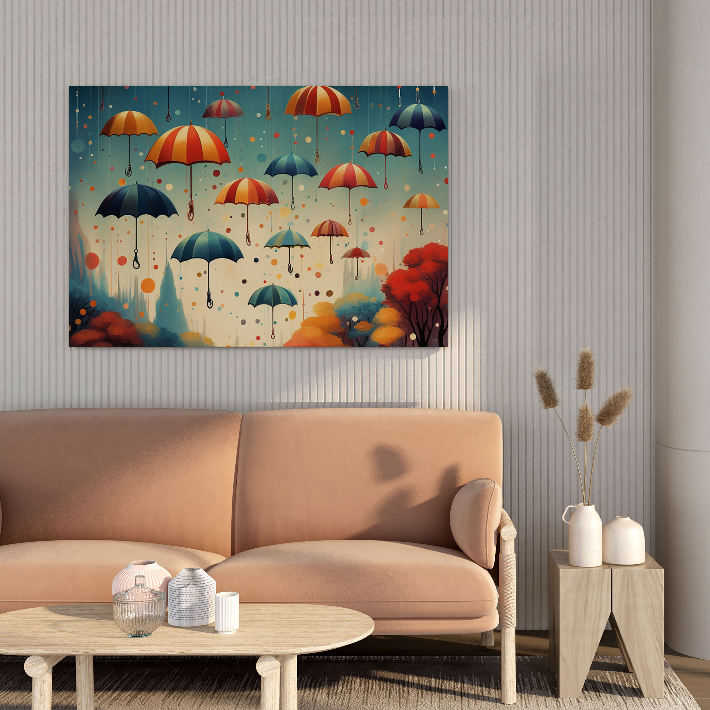 Floating Umbrella Rain Canvas Print Wall Art - Rain, Home Decoration, Whimsical, Canvas
