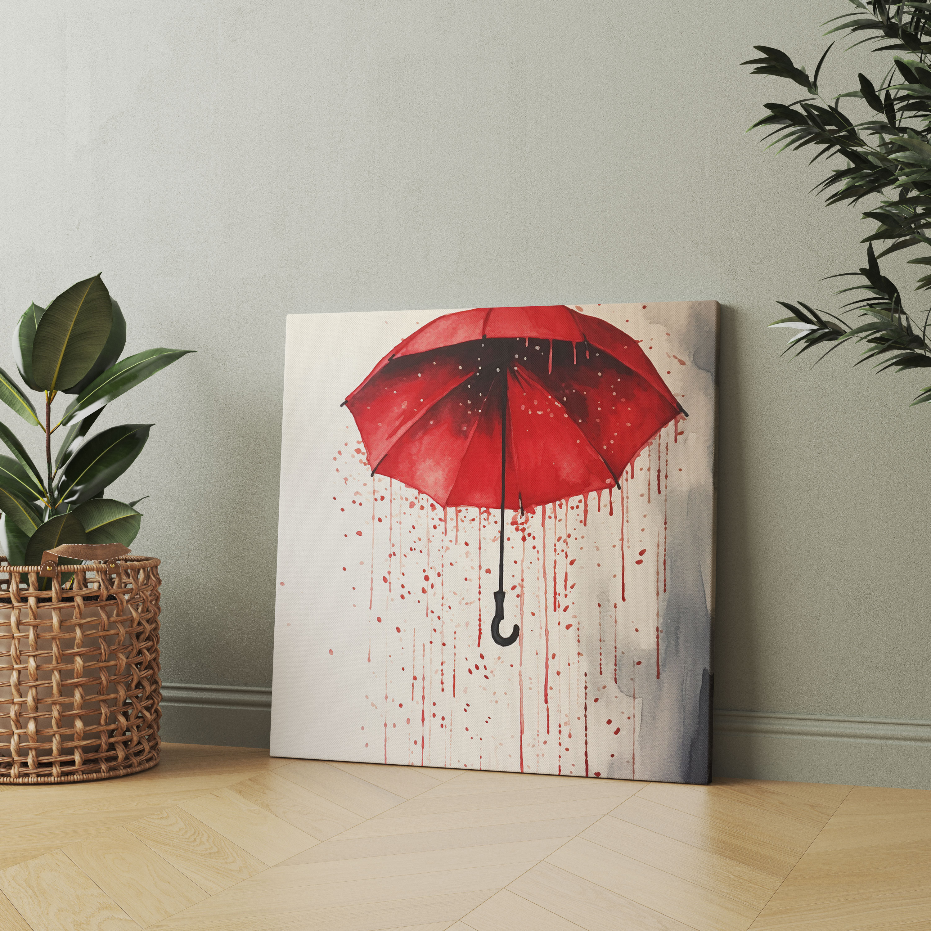 Rainy Day Canvas Print - Rain, Wall Decoration, Serenity, Red Umbrella