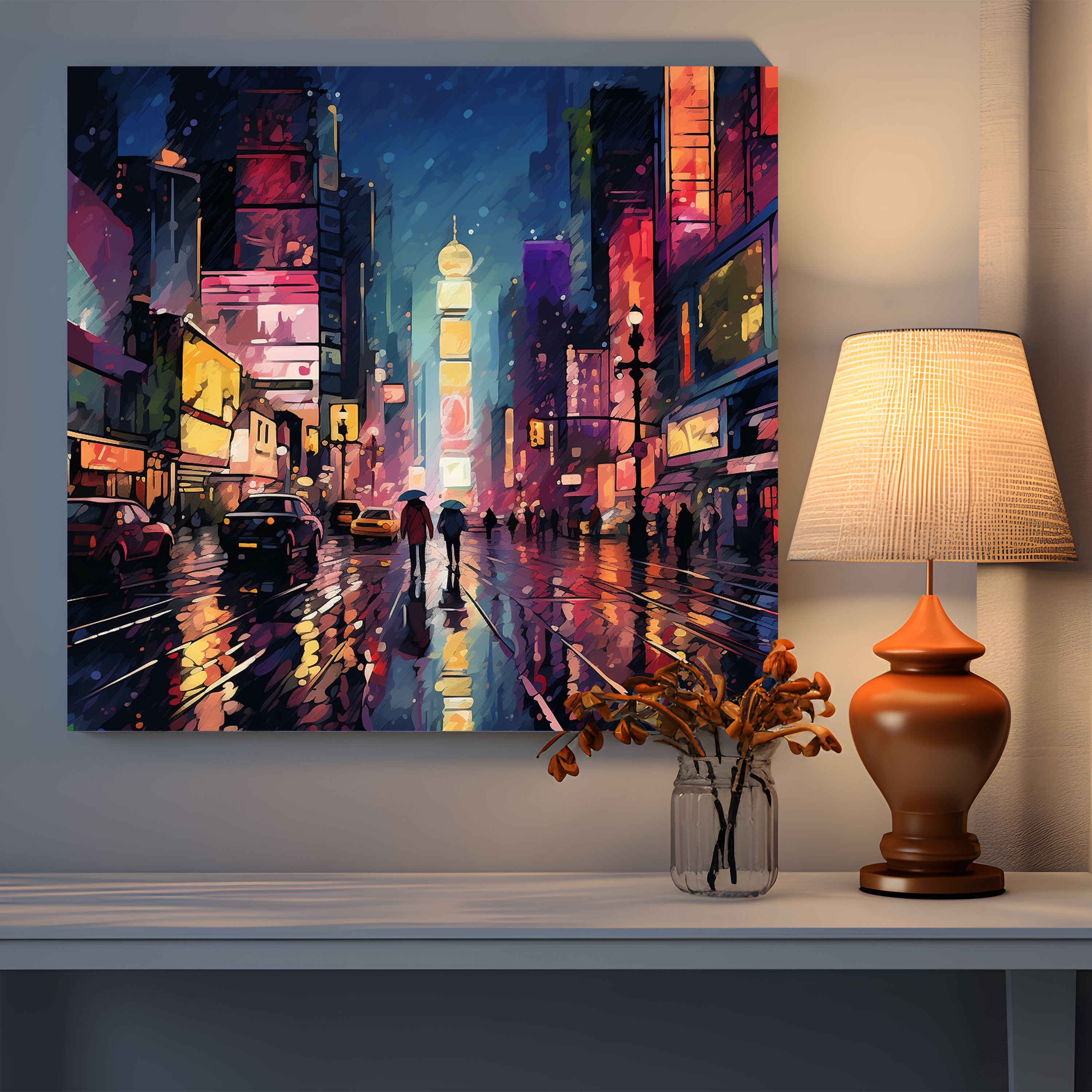 City Rain Canvas Print - Rain, Canvas Print, Modern, Digital Illustration