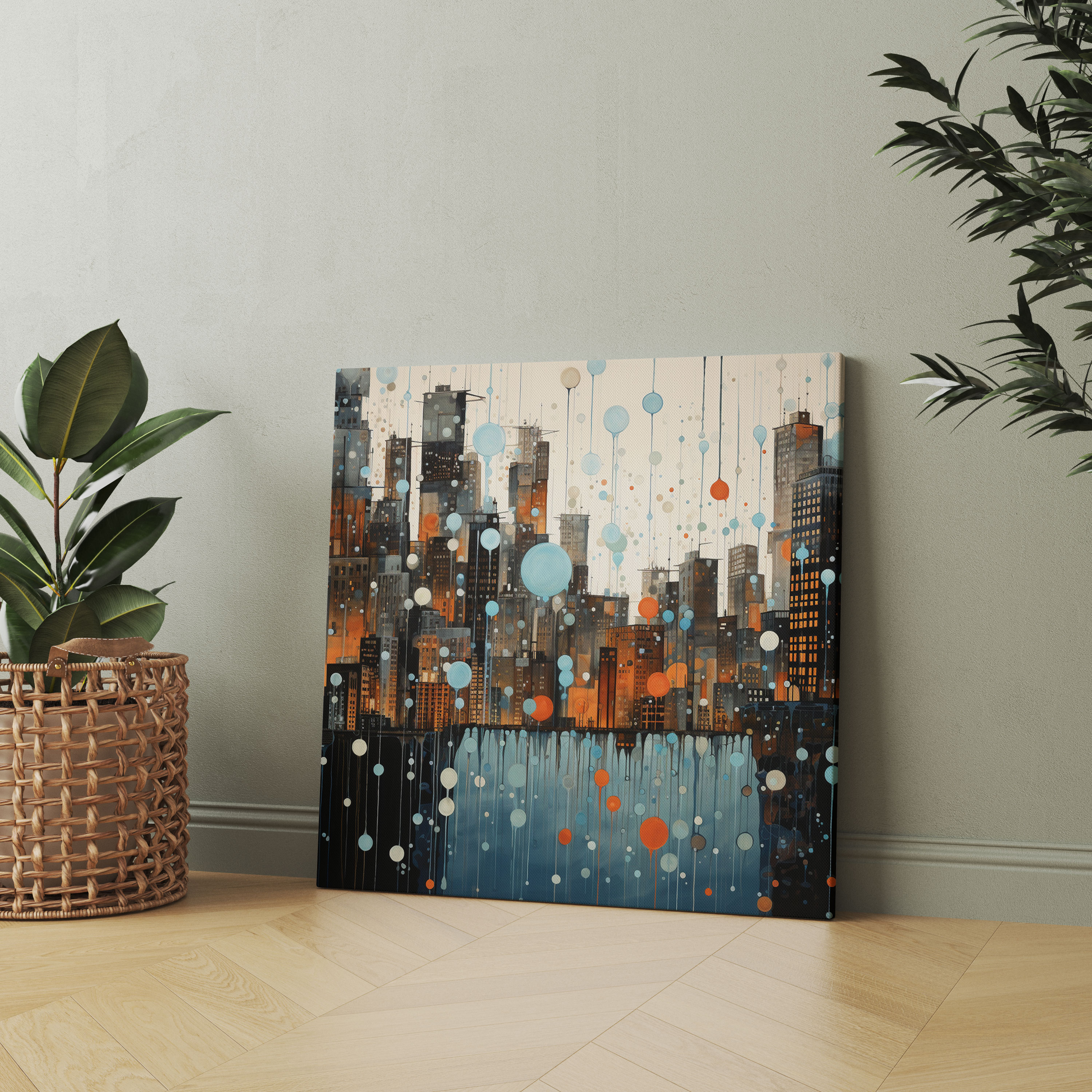 Urban Rain Canvas Print - Rain, Contemporary Illustration, Home Decoration, Canvas Wall Art